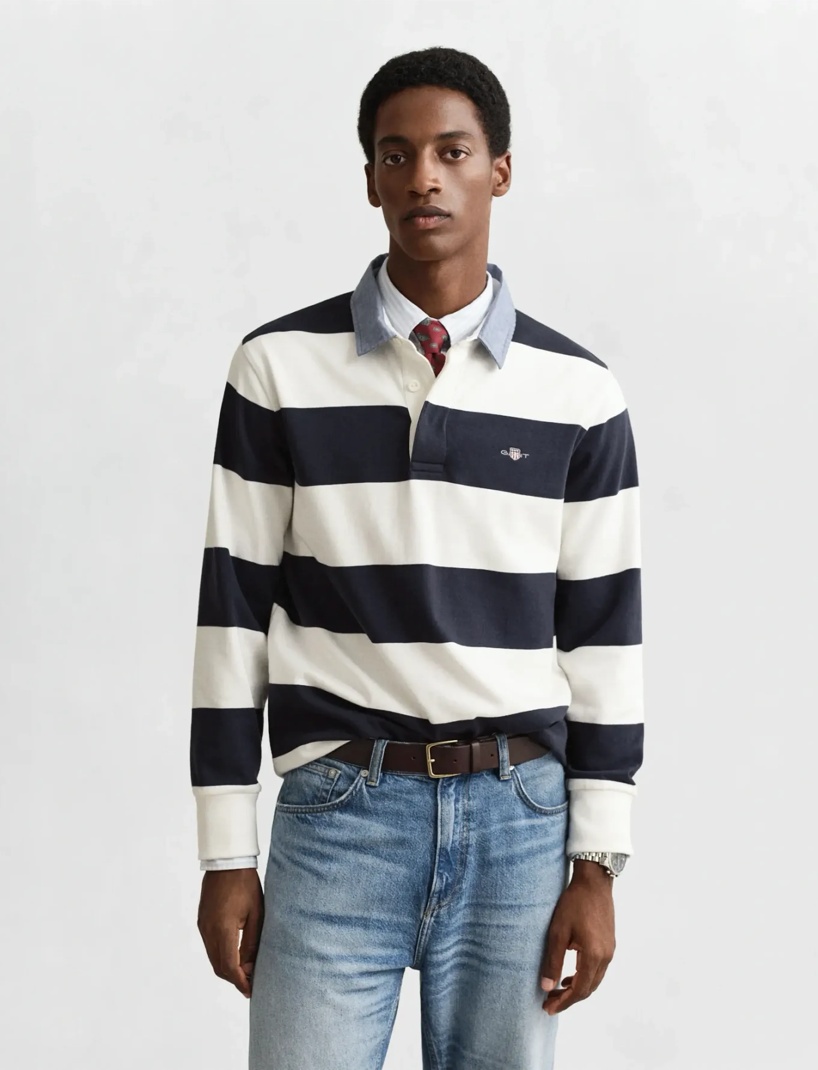 GANT REG CHAMBRAY STRIPE HEAVY RUGGER - Poloer - EGGSHELL / navy