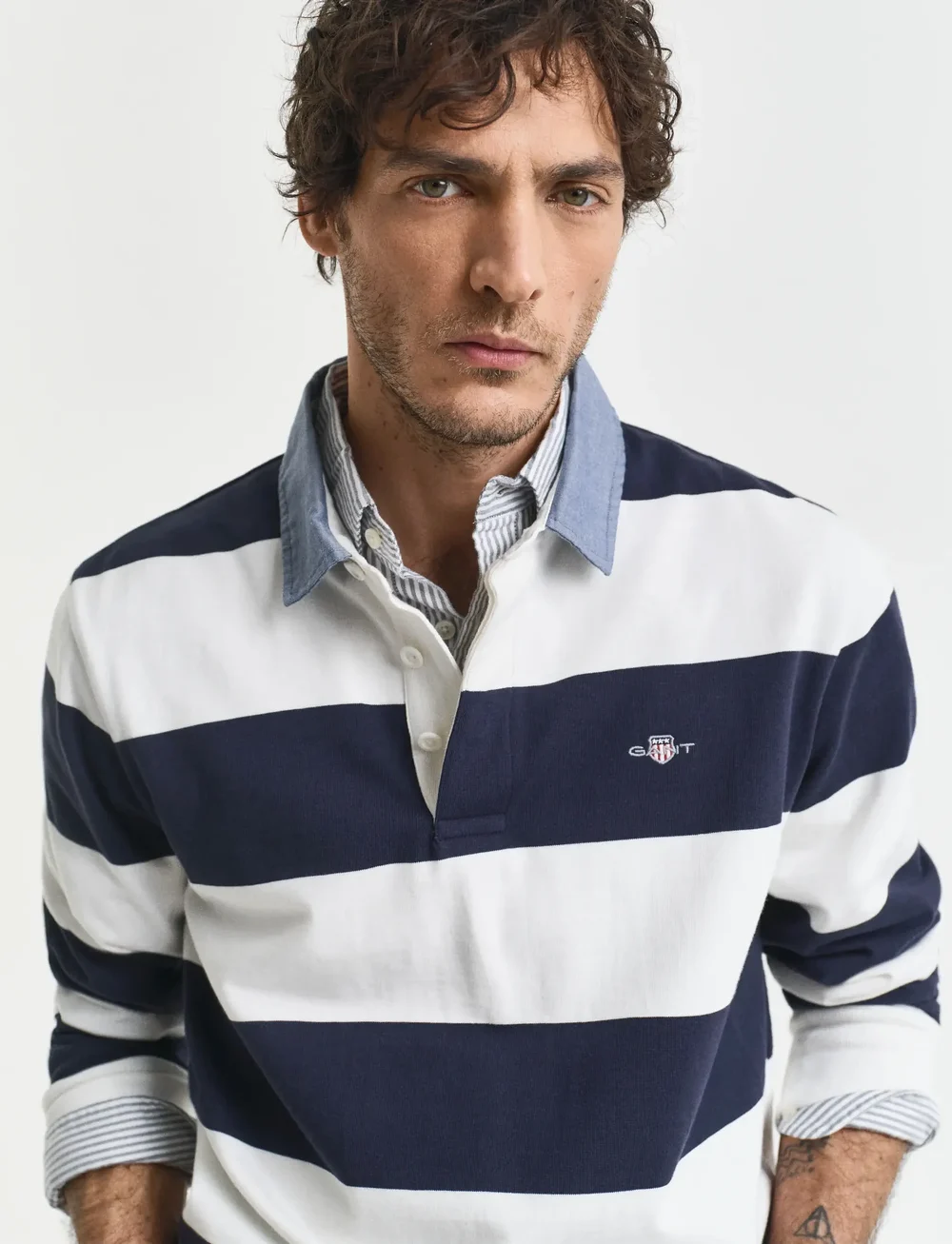 GANT - REG CHAMBRAY STRIPE HEAVY RUGGER - pikkade varrukatega polod - eggshell - 4