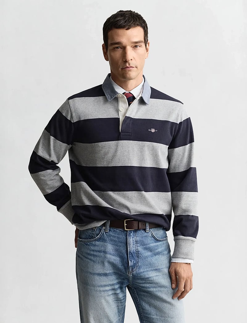 GANT - REG CHAMBRAY STRIPE HEAVY RUGGER - langerma polo - grey melange - 0