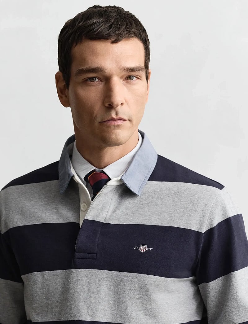 GANT - REG CHAMBRAY STRIPE HEAVY RUGGER - langerma polo - grey melange - 4