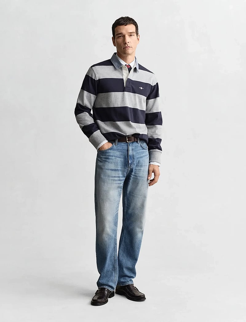 GANT - REG CHAMBRAY STRIPE HEAVY RUGGER - langerma polo - grey melange - 5