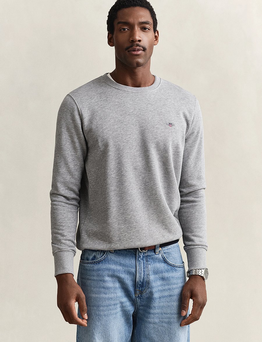 Gant - REG SHIELD C-NECK SWEAT - sweatshirts - grey melange - 0