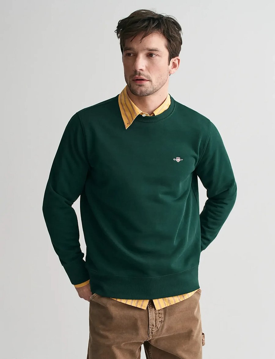 Gant - REG SHIELD C-NECK SWEAT - dressipluusid - tartan green - 0