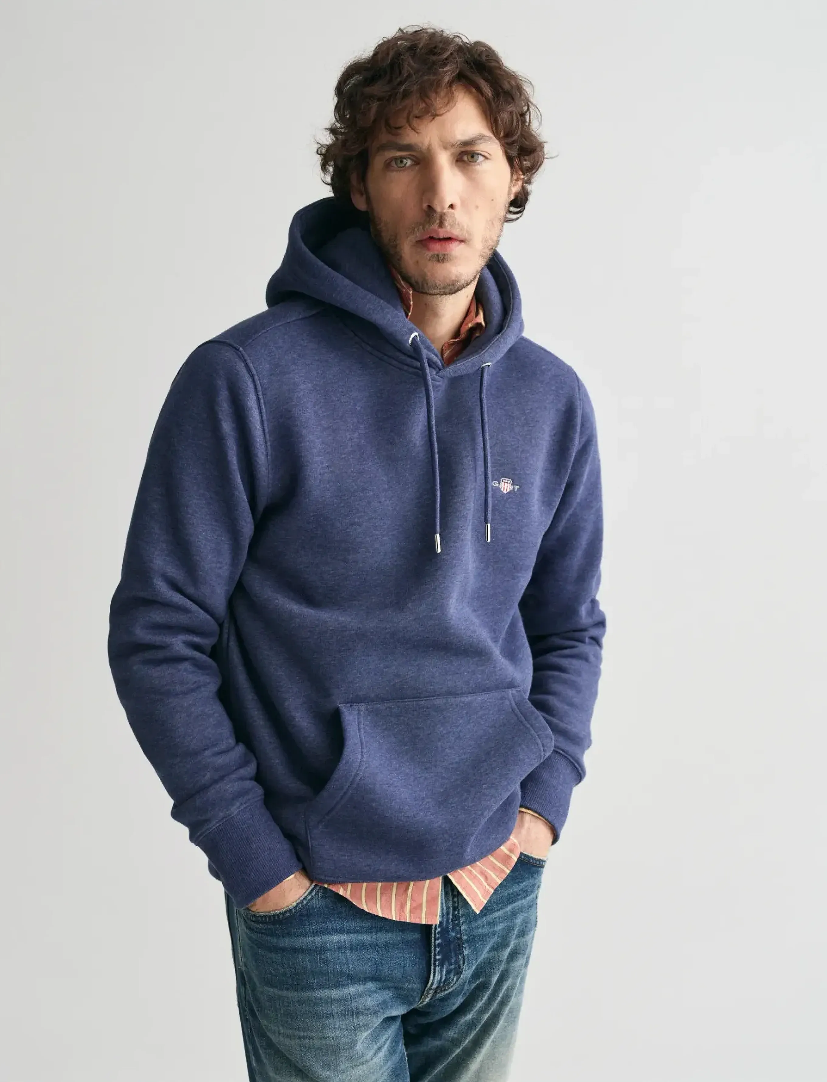 Gant REG SHIELD HOODIE - Kapuzenpullover - DARK JEANSBLUE MELANGE / navy