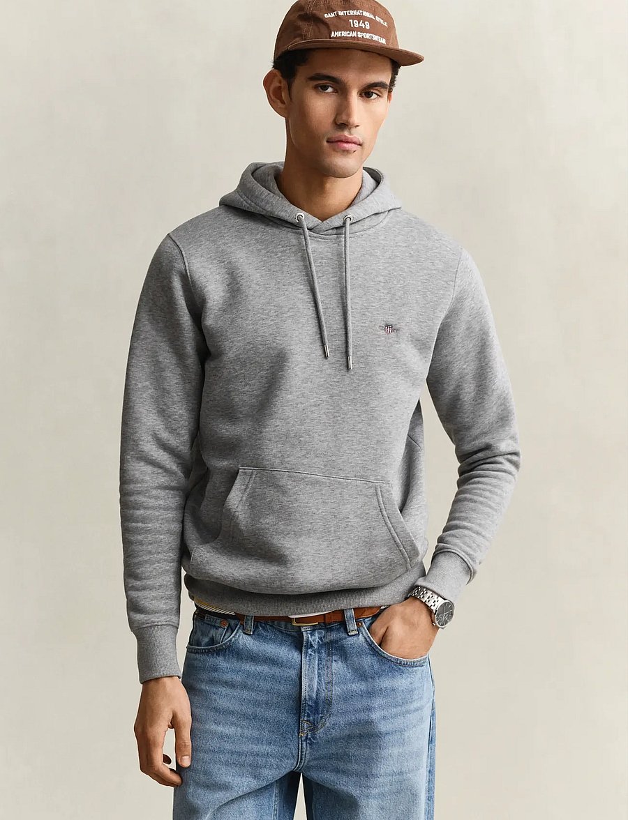Gant - REG SHIELD HOODIE - hættetrøjer - grey melange - 0