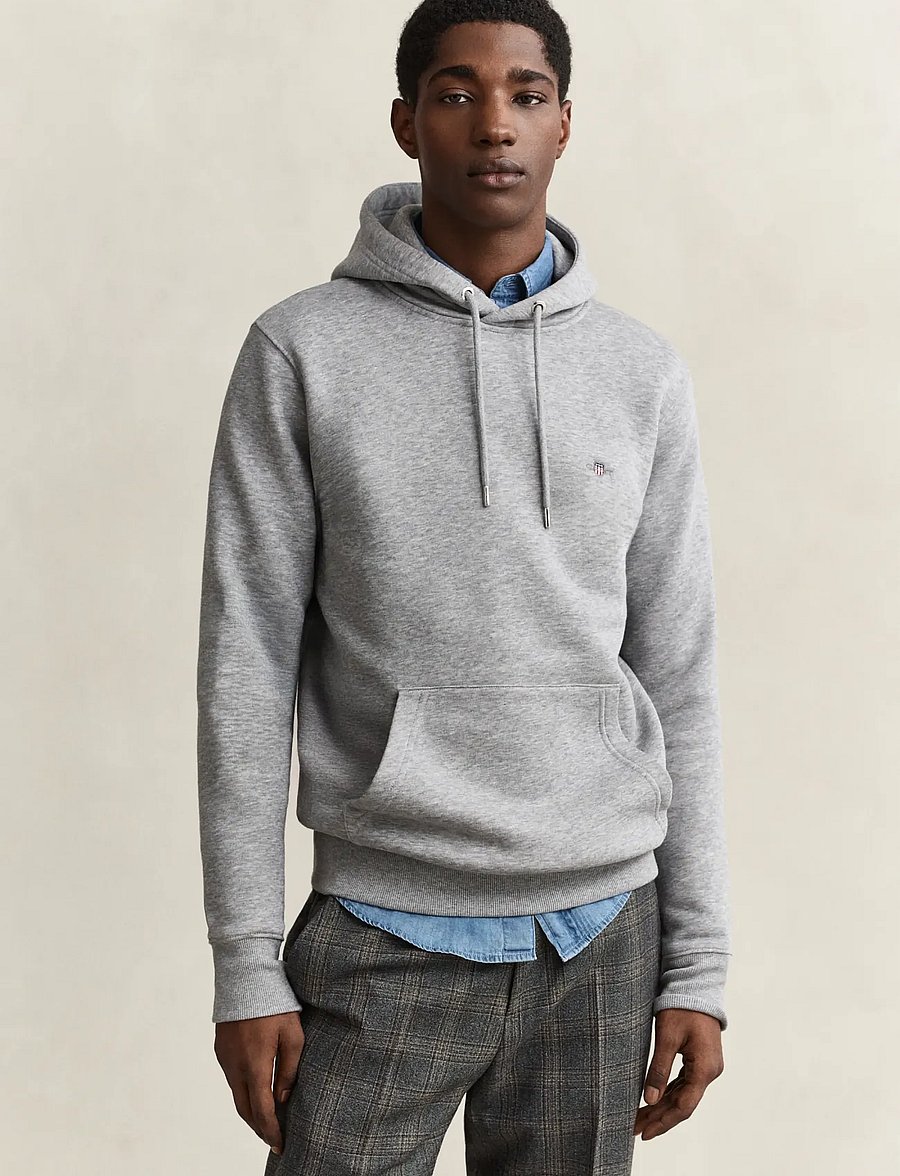 Gant - REG SHIELD HOODIE - hoodies - grey melange - 5