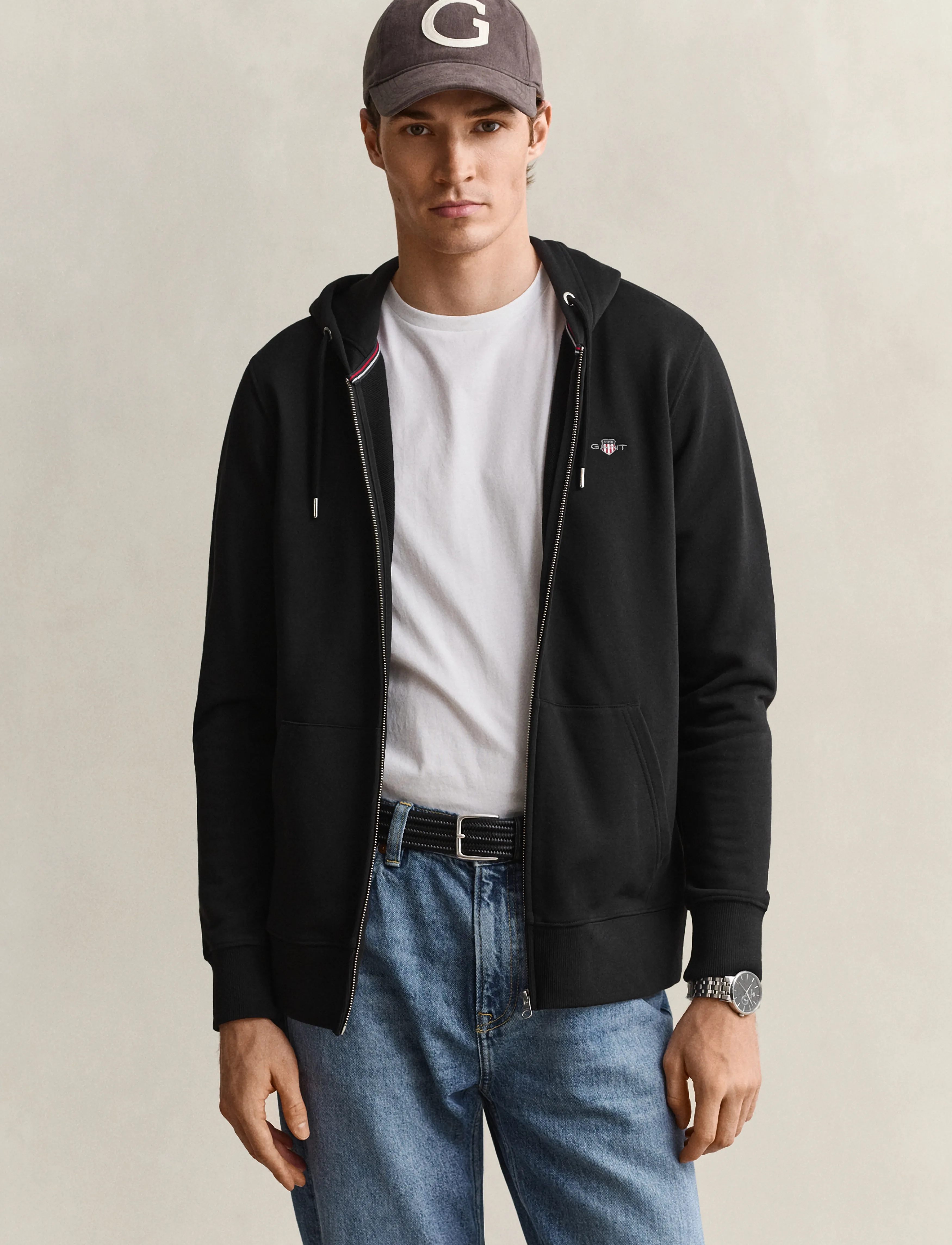 Gant REG SHIELD FULL ZIP HOODIE - Kapuutsiga pusad - BLACK / black