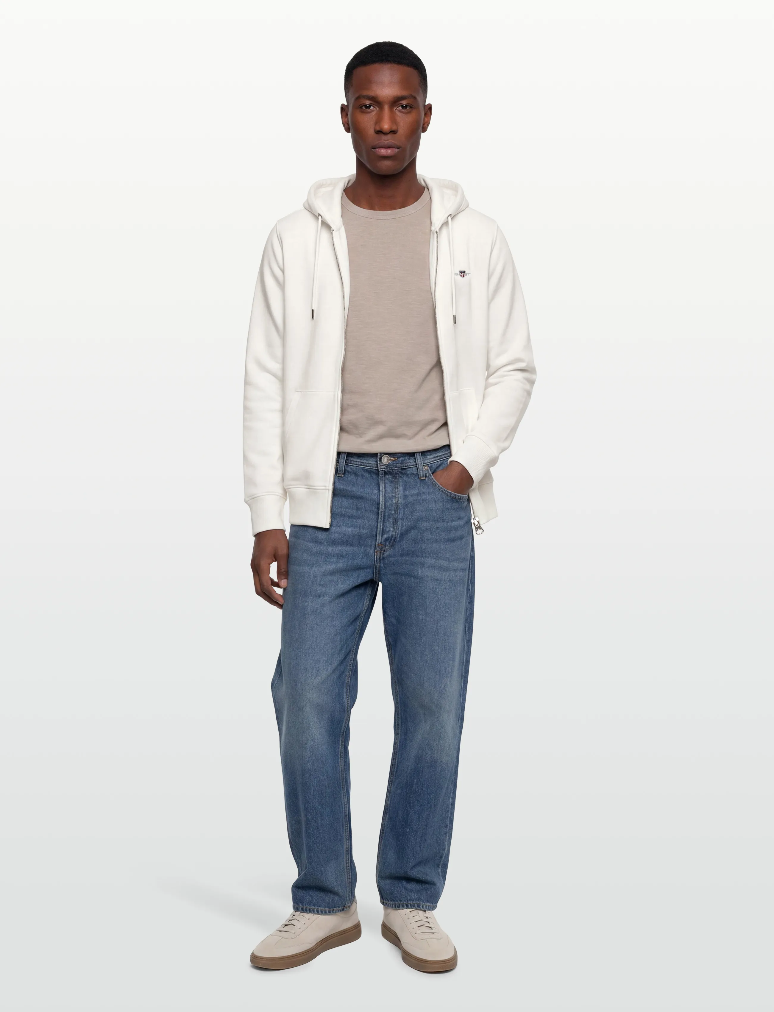 Gant REG SHIELD FULL ZIP HOODIE - Hoodies - EGGSHELL / white
