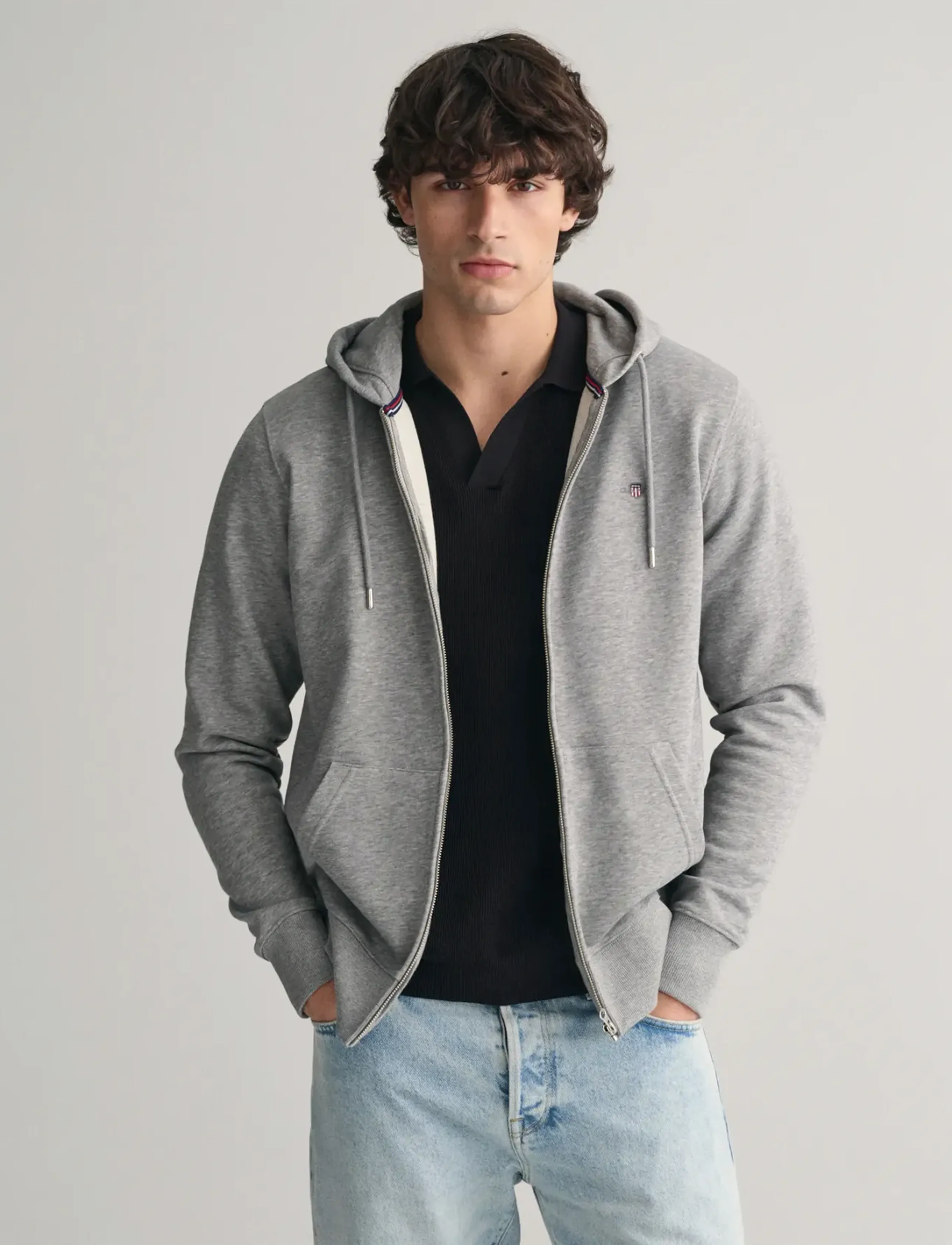 Gant REG SHIELD FULL ZIP HOODIE - Kapuzenpullover - GREY MELANGE / grey