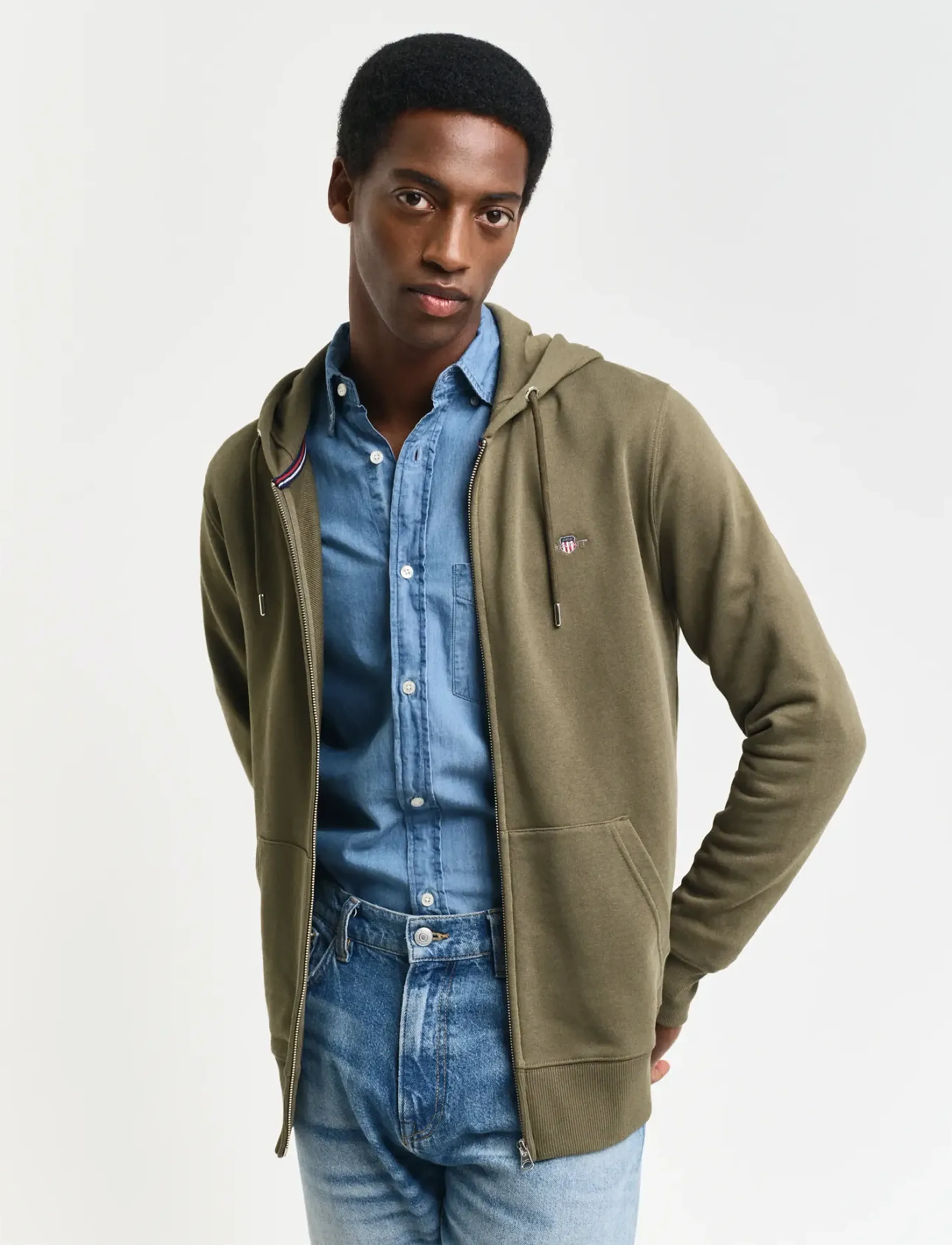 Gant Reg Shield Full Zip Hoodie, XL, Sweatshirts & Hoodies, Khakigrün - Männerswear