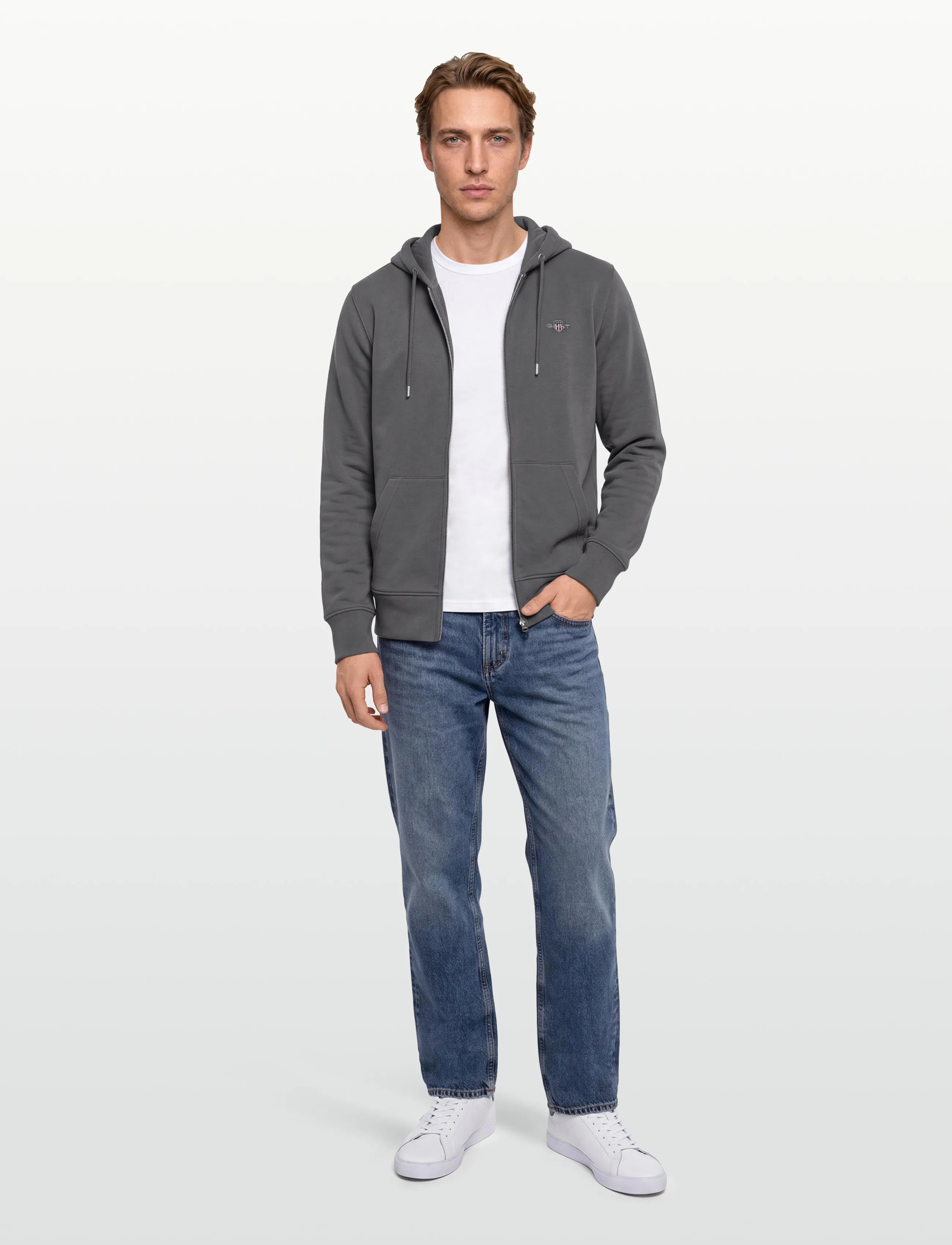 Gant REG SHIELD FULL ZIP HOODIE - Truien en hoodies - MID GREY / grey