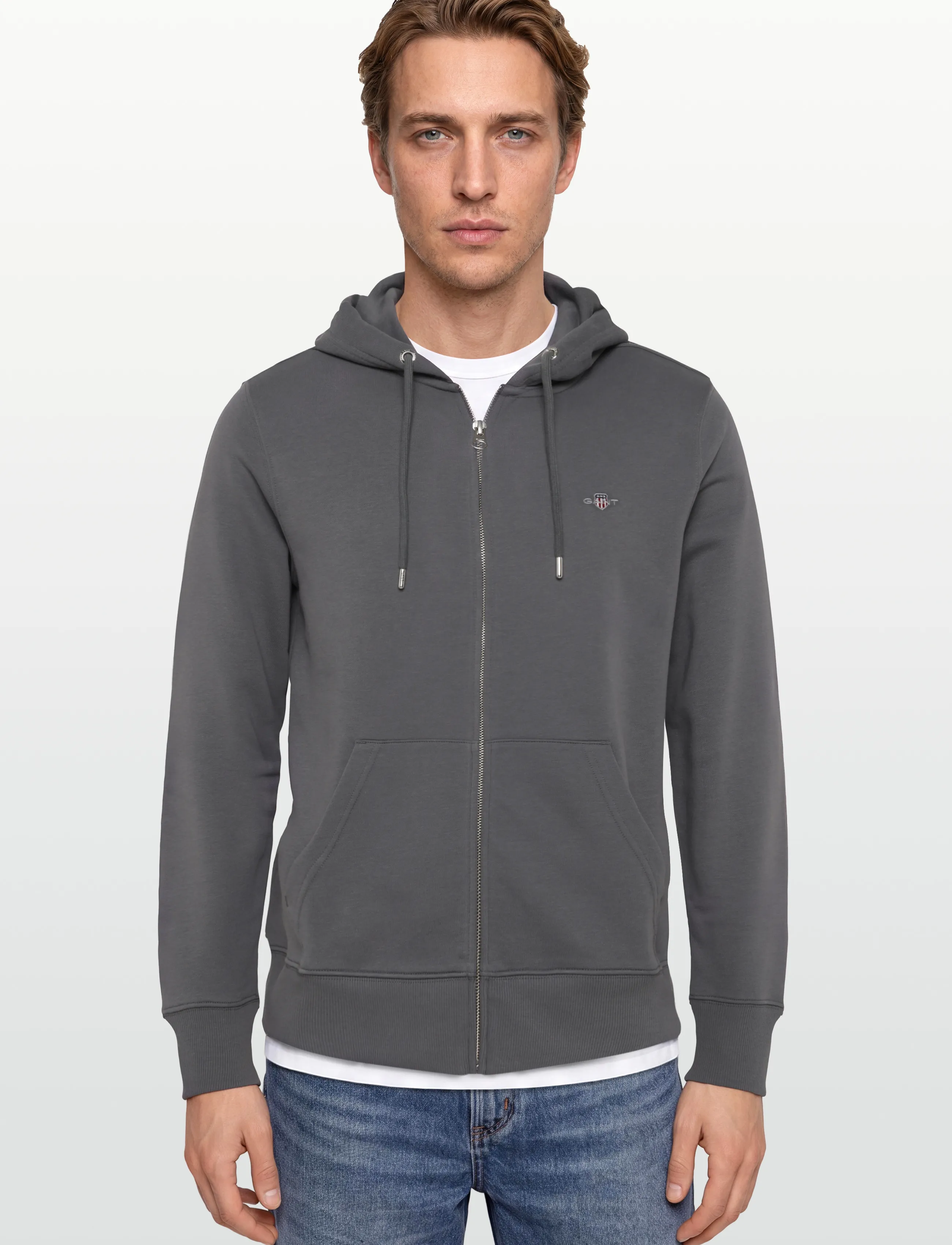 Gant - REG SHIELD FULL ZIP HOODIE - kapuzenpullover - mid grey - 3
