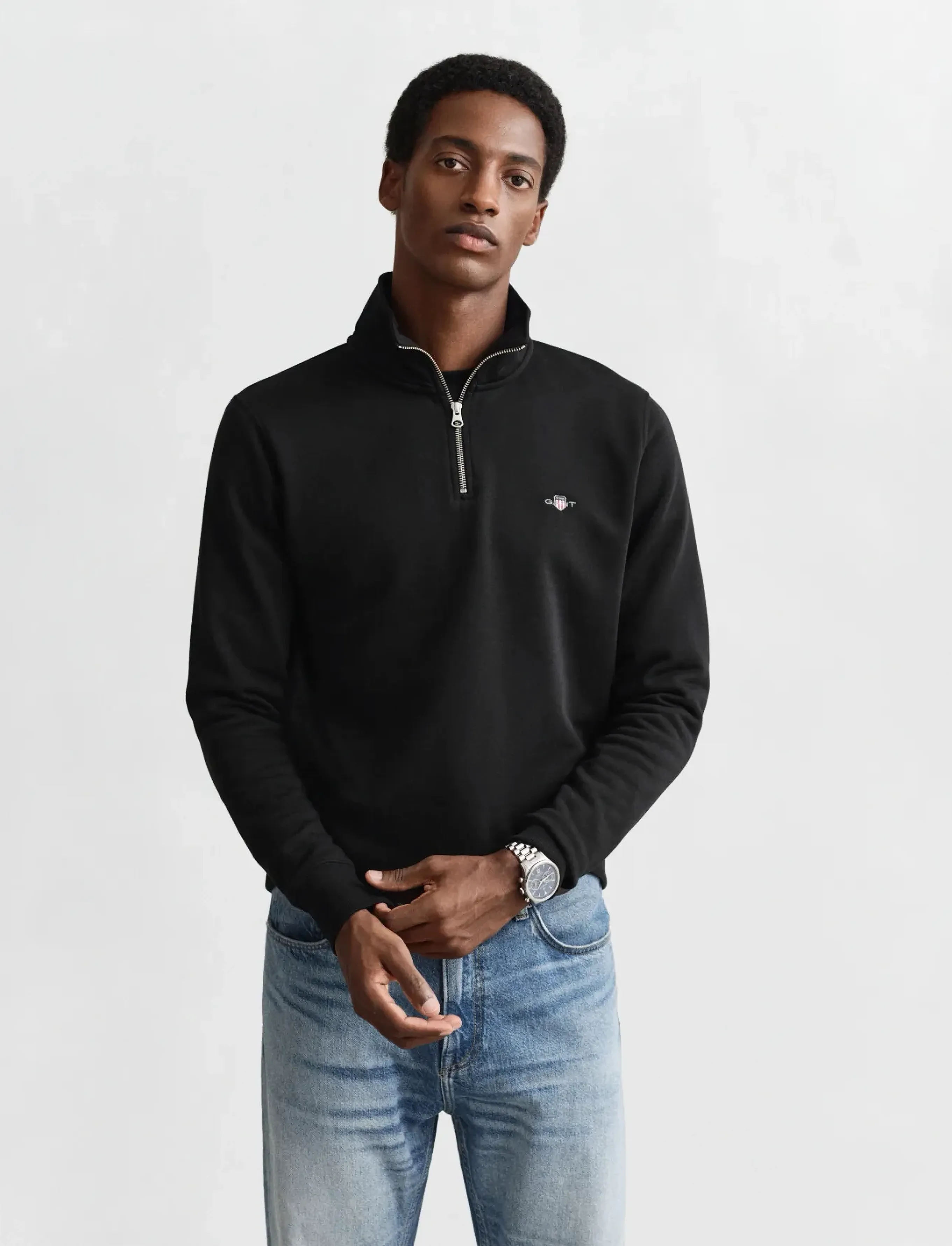 Gant Reg Shield Half Zip Sweat, Mænd, Halv Lynlås Sweatshirt, Sort, Str: M