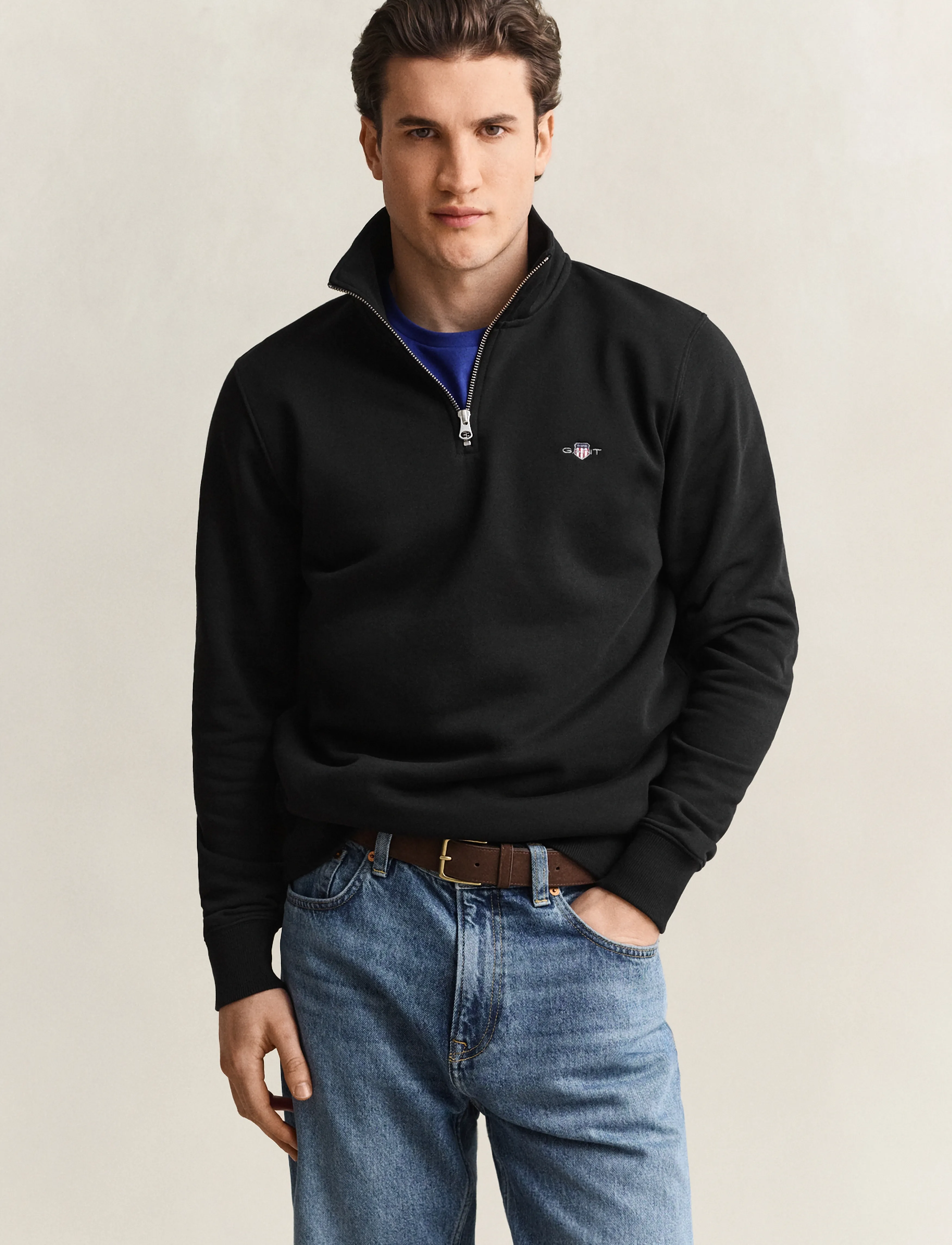 Gant REG SHIELD HALF ZIP SWEAT - Gant - BLACK / black
