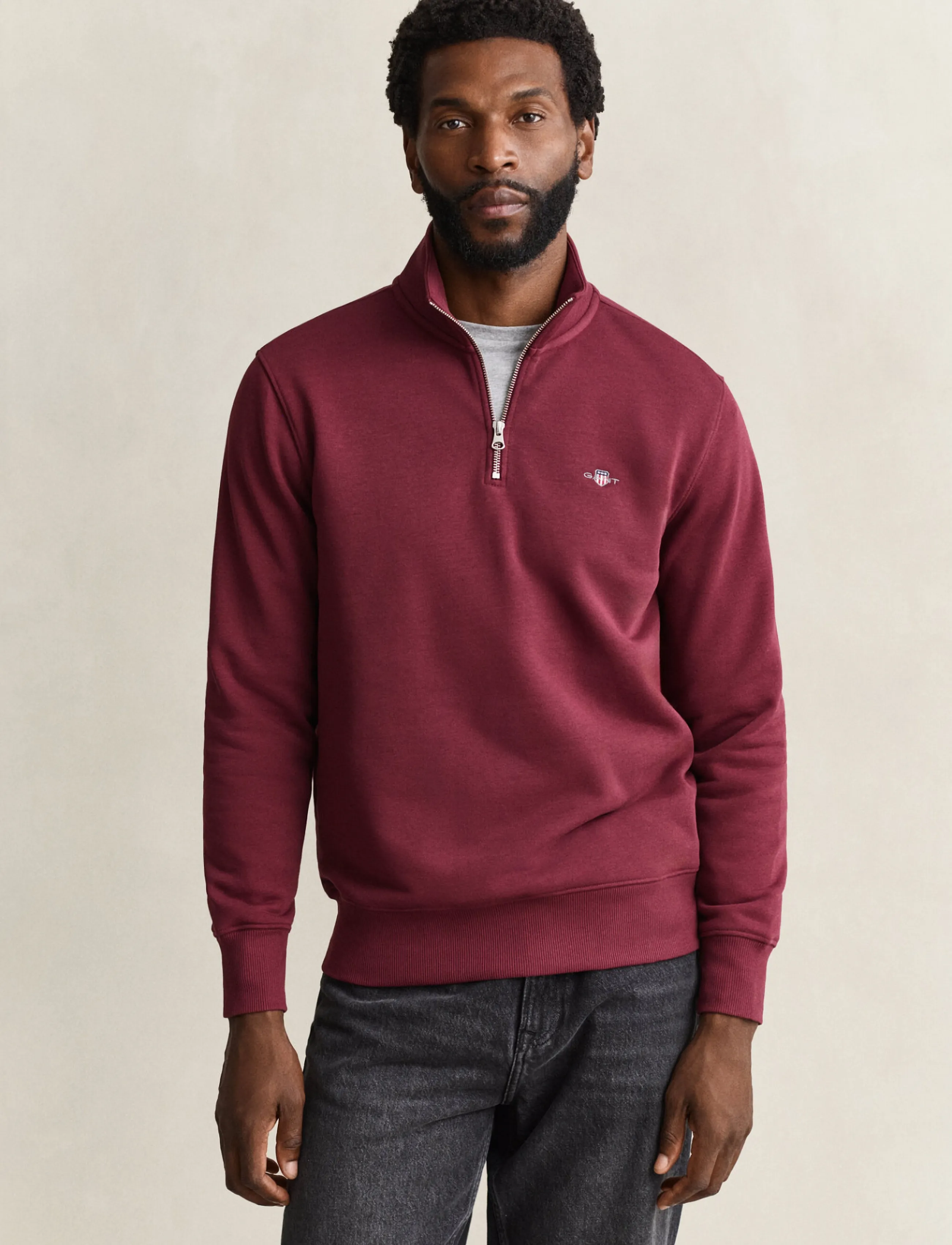 Gant REG SHIELD HALF ZIP SWEAT - Preppy - DEEP GRAPE WINE / burgundy