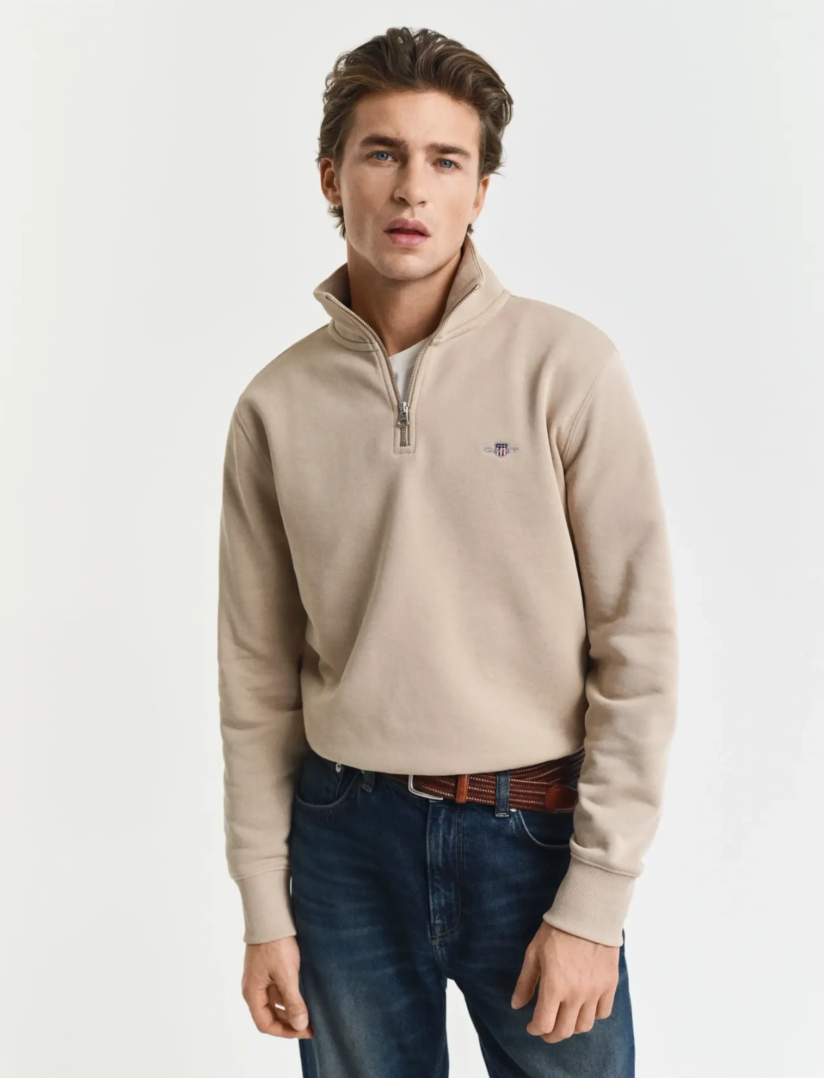 Gant REG SHIELD HALF ZIP SWEAT - Gant - DRY SAND / beige