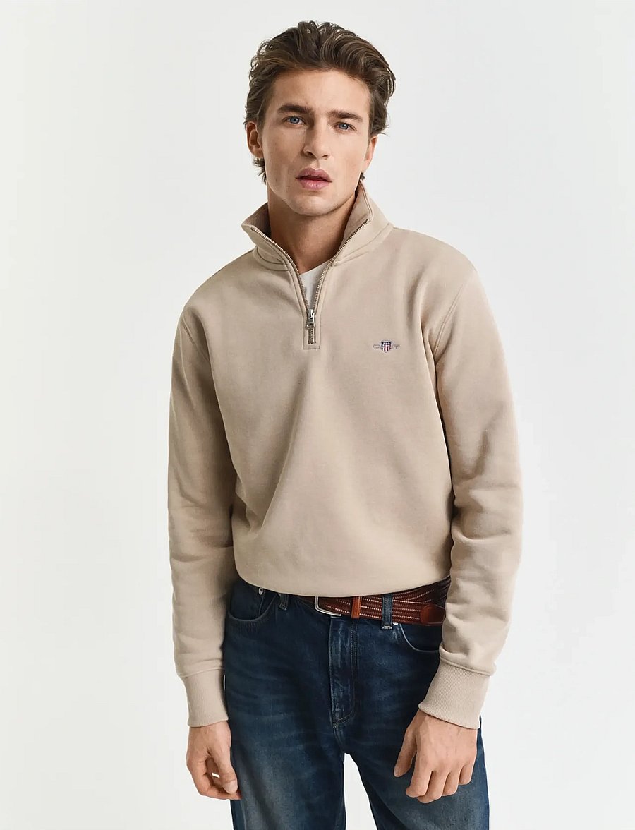Gant - REG SHIELD HALF ZIP SWEAT - half zip jumpers - dry sand - 0