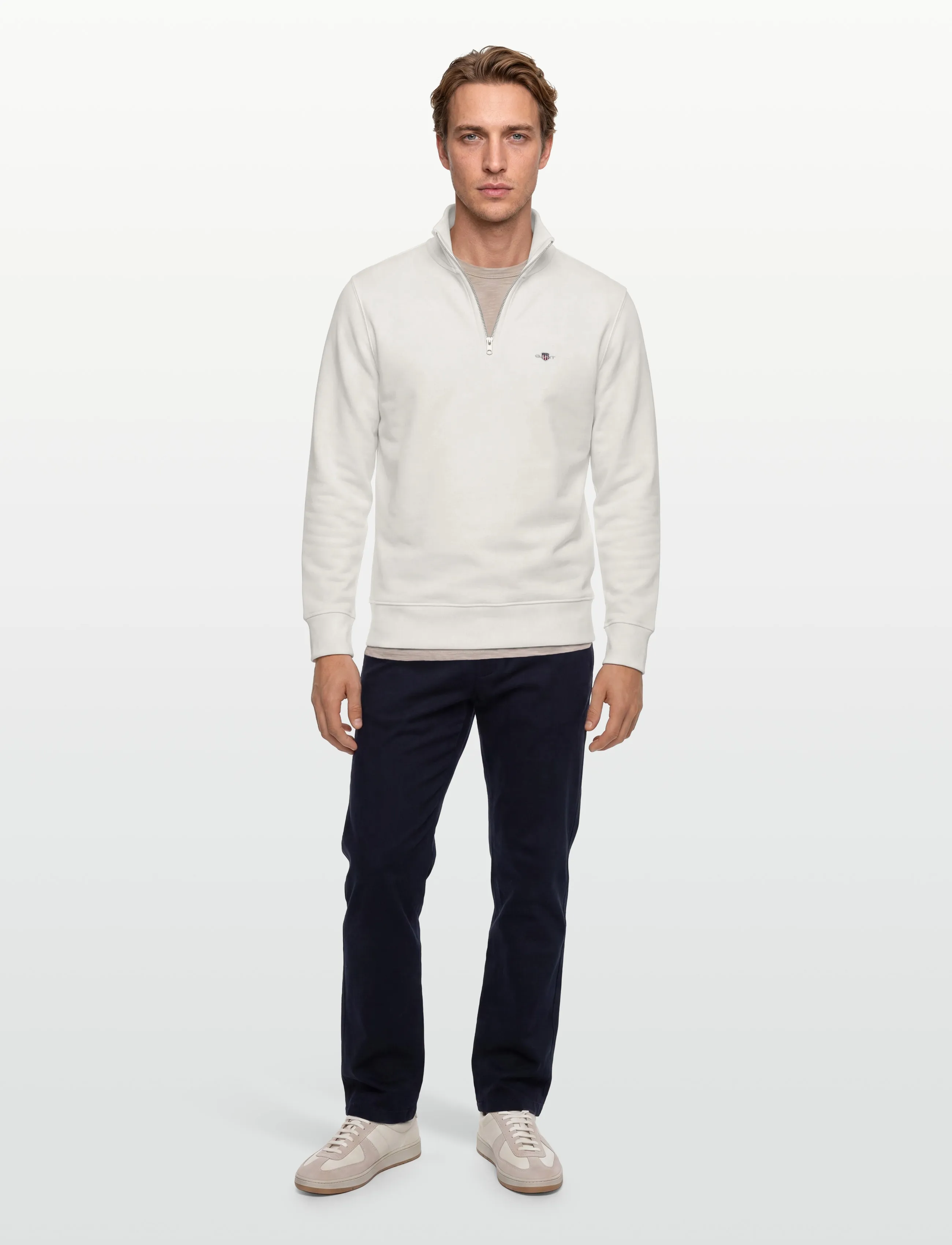 Gant Reg Shield Half Zip Sweat, XXL, White, Sweatshirts & Hættetrøjer > Sweatshirts, Herre