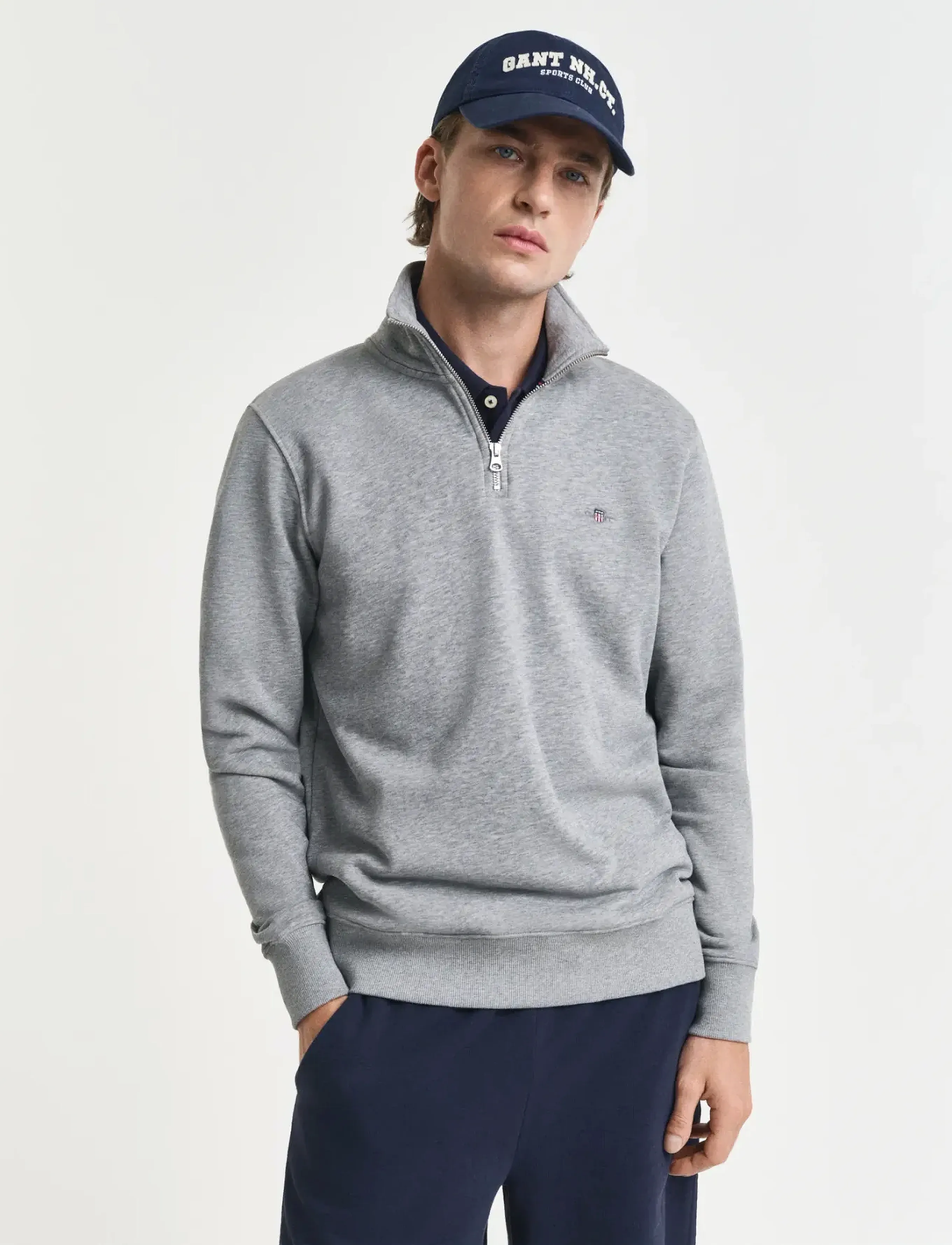 Gant REG SHIELD HALF ZIP SWEAT - Gant - GREY MELANGE / grey
