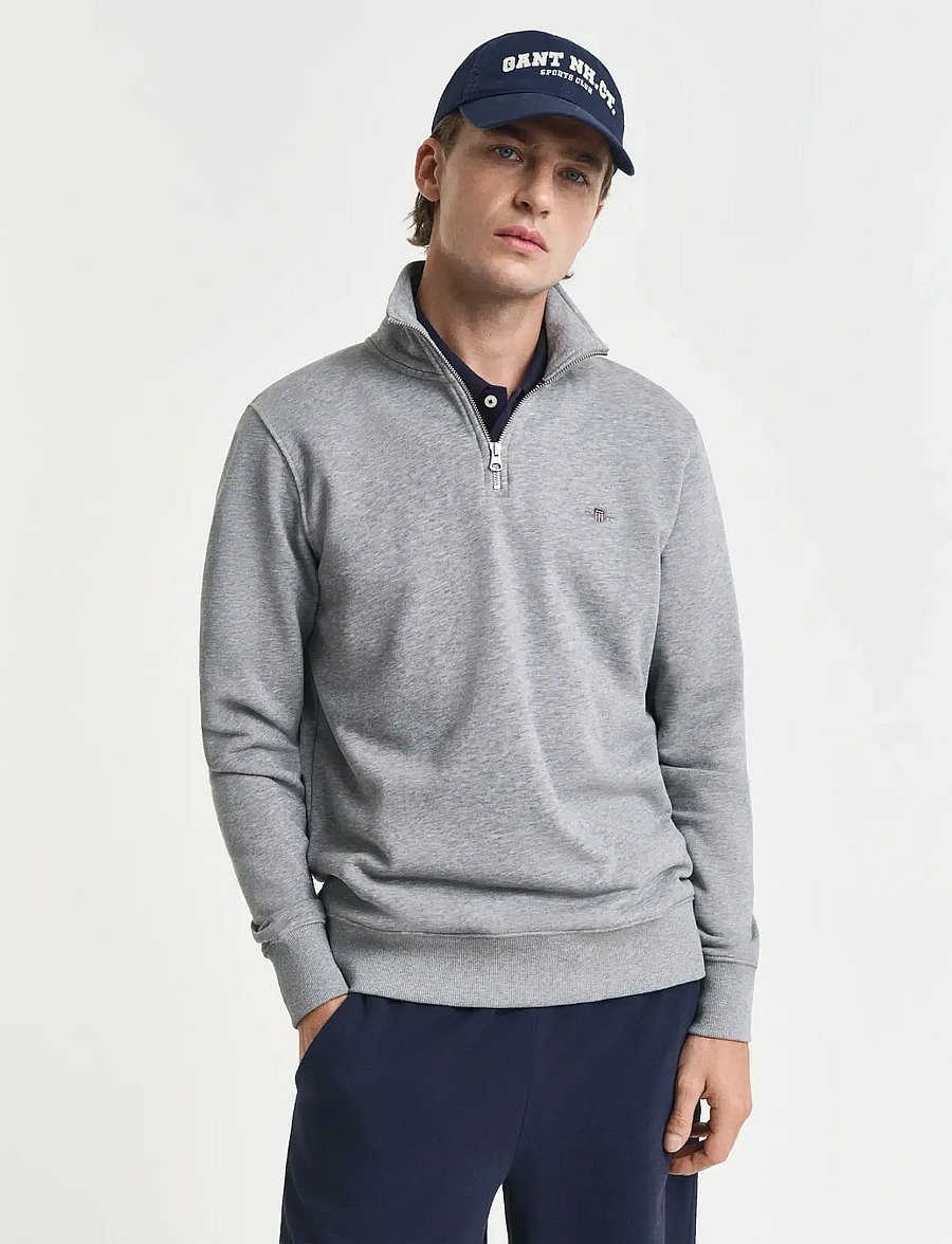 Gant - REG SHIELD HALF ZIP SWEAT - half zip jumpers - grey melange - 0