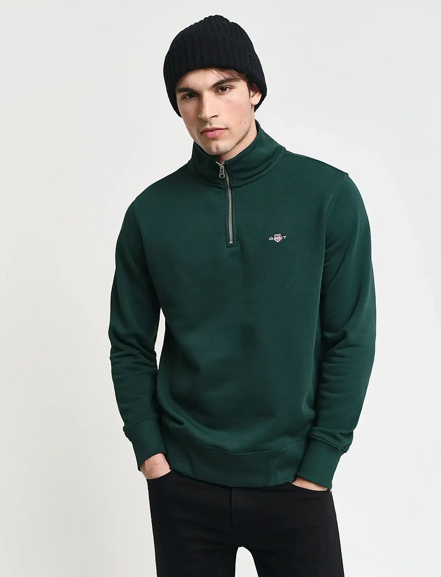 Gant - REG SHIELD HALF ZIP SWEAT - poolpika lukuga džemprid - tartan green - 0