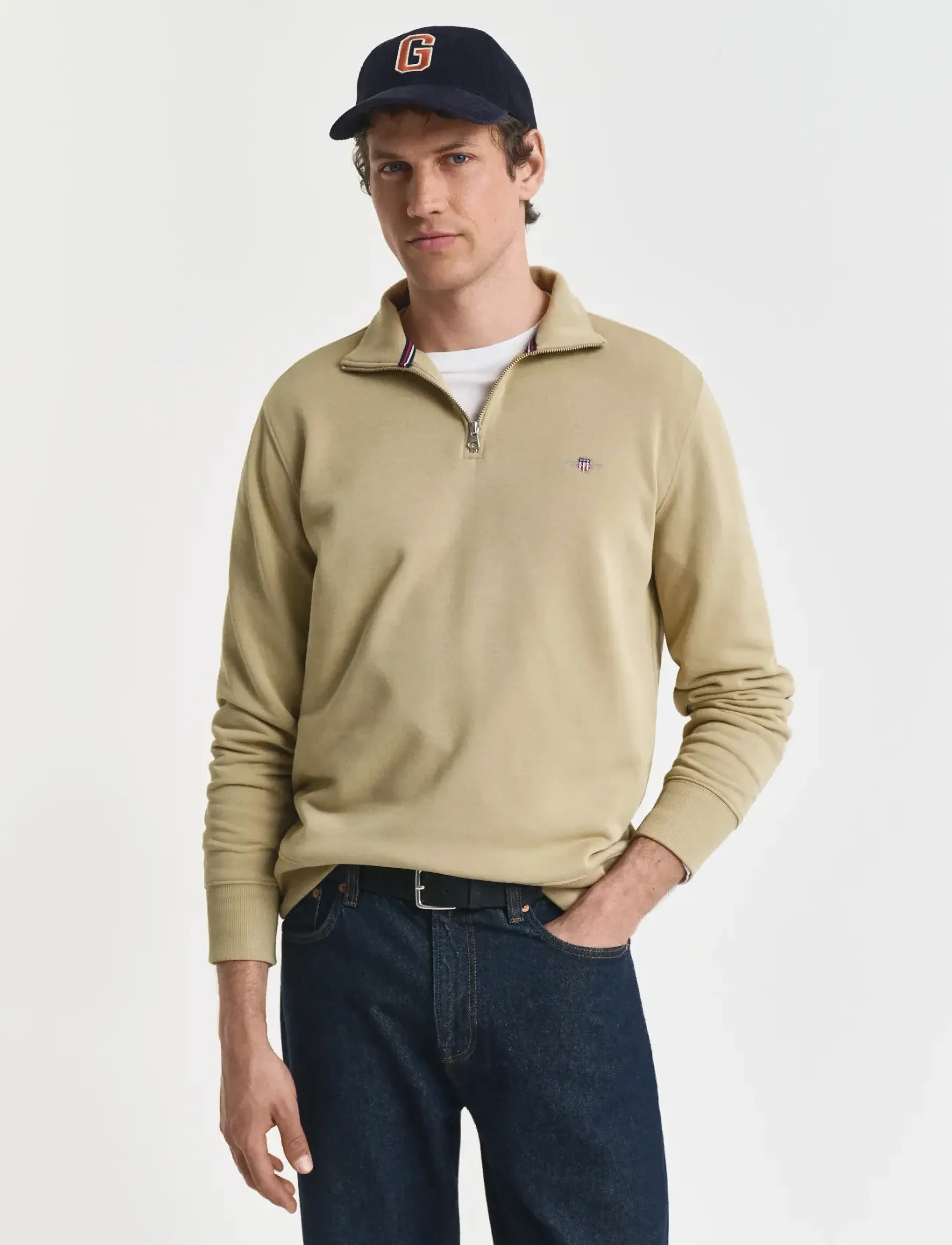 Gant REG SHIELD HALF ZIP SWEAT - Gant - WOODY BEIGE / yellow