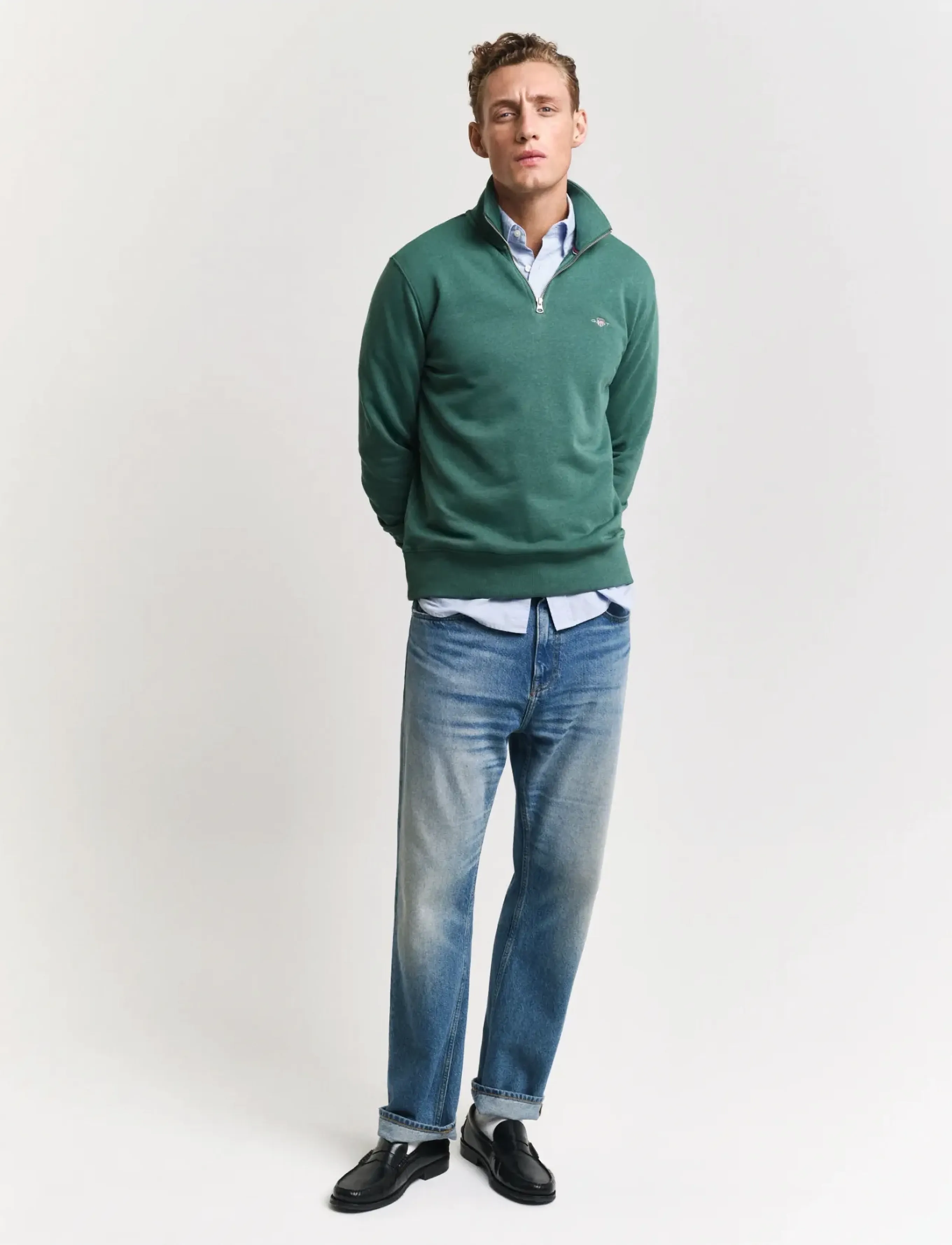 Gant - REG SHIELD HALF ZIP SWEAT - sweatshirts - woody green - 5