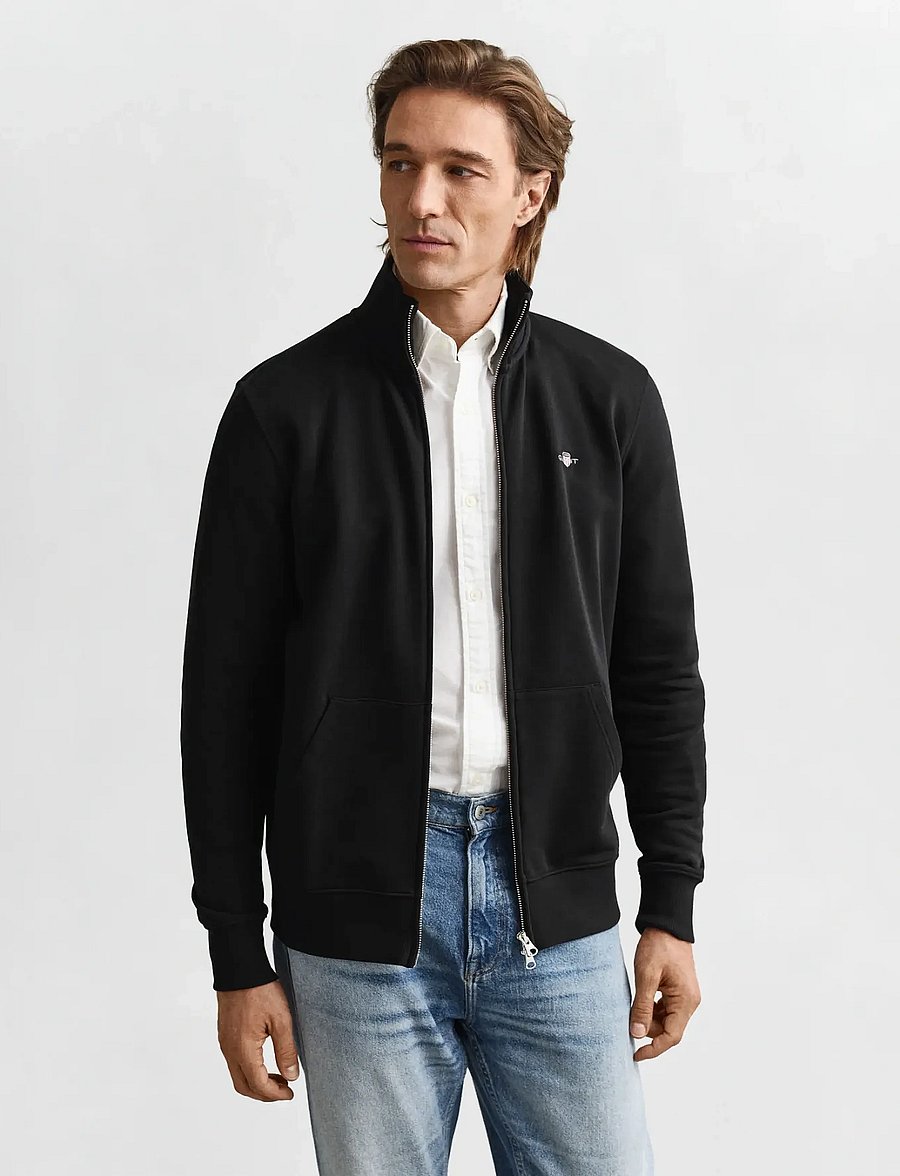 Gant - REG SHIELD FULL ZIP SWEAT - sweatshirts - black - 1