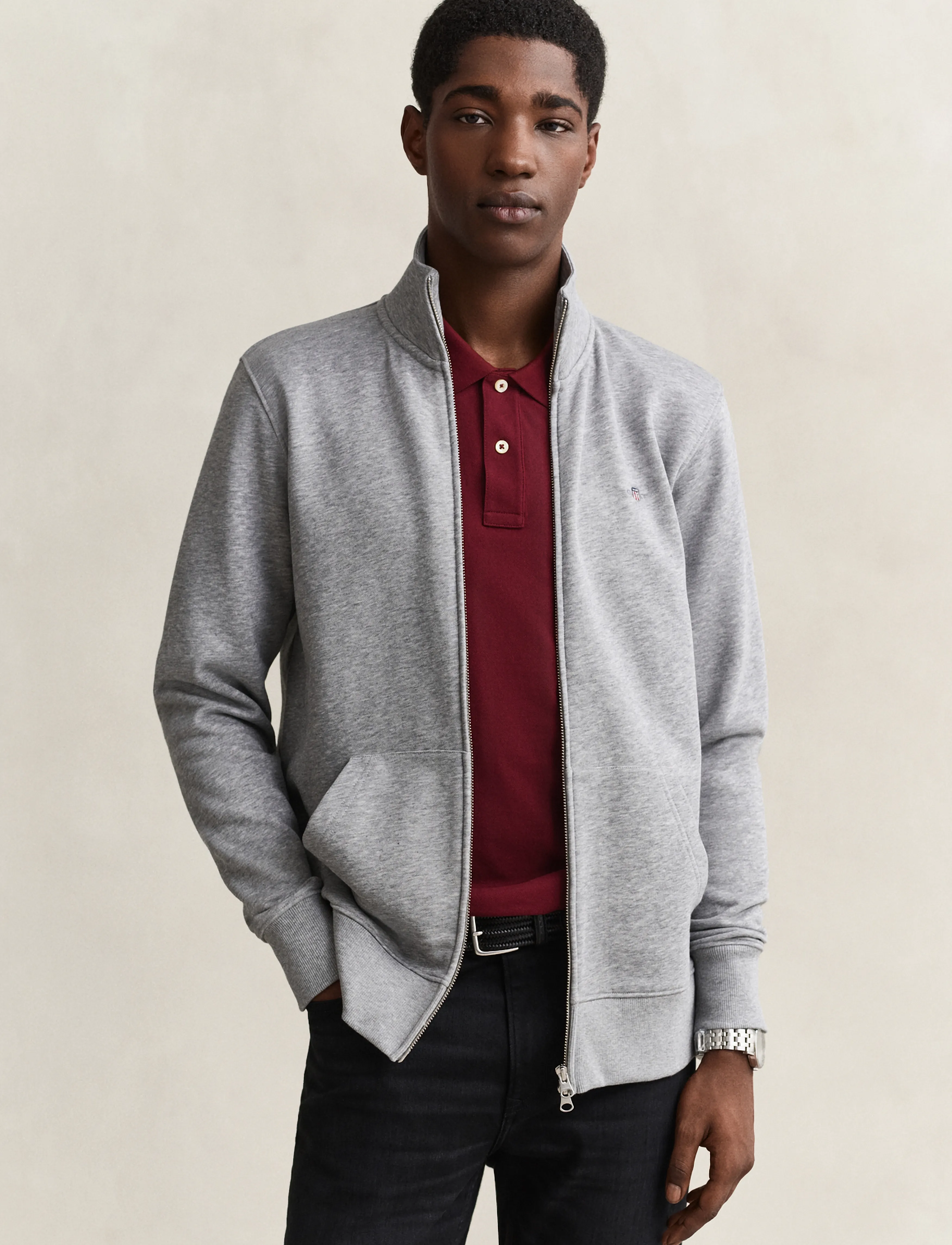 Gant REG SHIELD FULL ZIP SWEAT - Gant - GREY MELANGE / grey