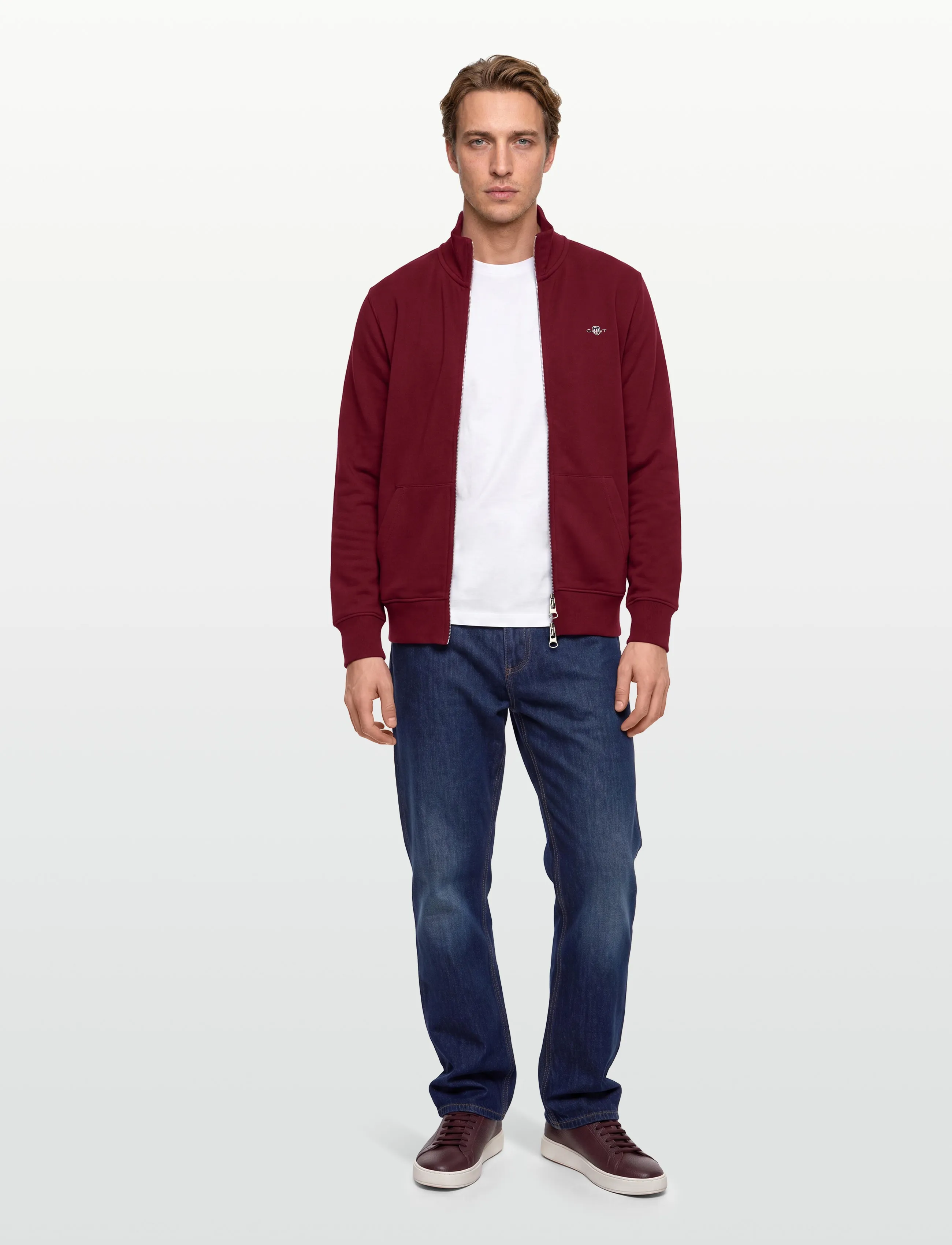 Gant REG SHIELD FULL ZIP SWEAT - Dressipluusid ja pusad - PLUMPED RED / burgundy