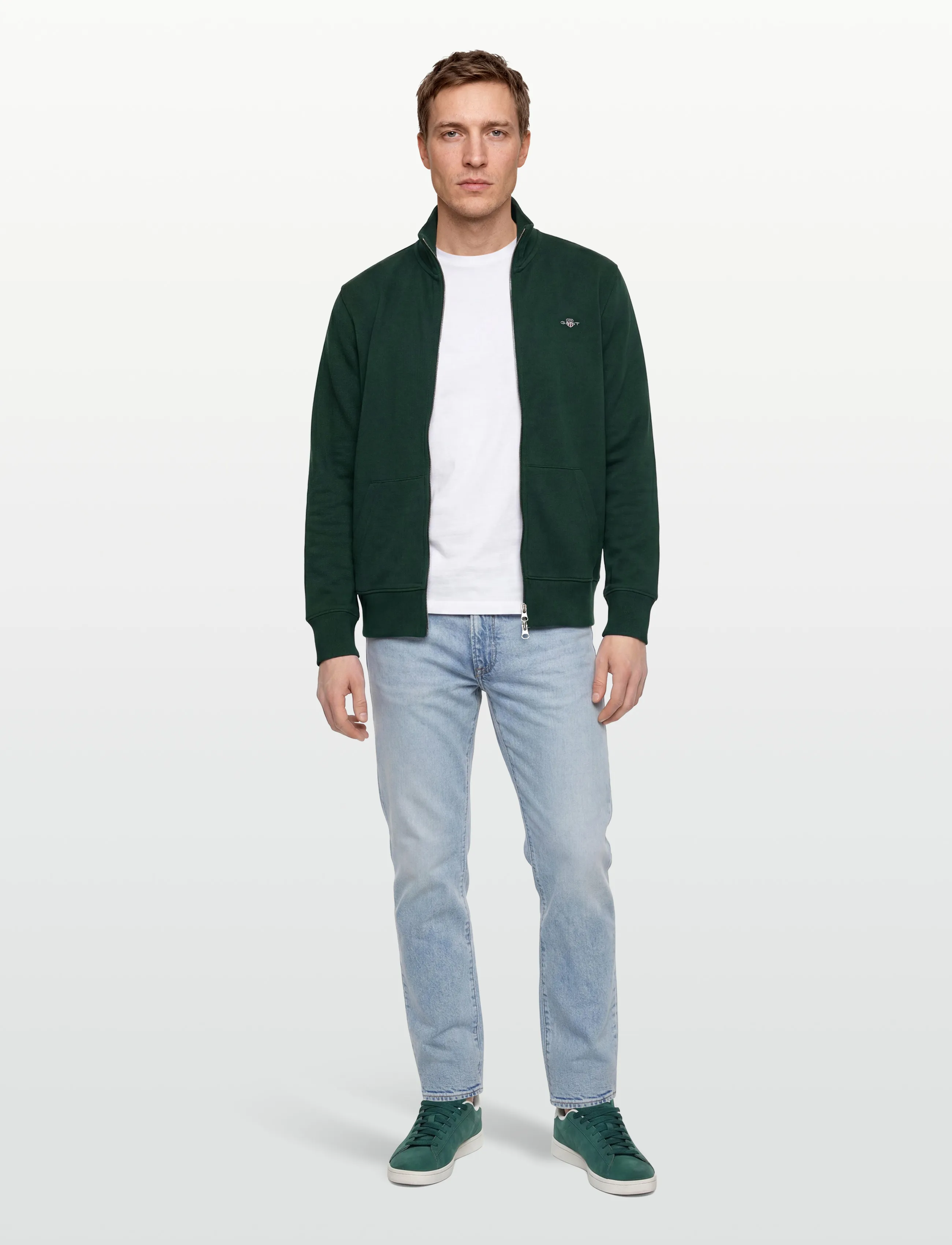 Gant REG SHIELD FULL ZIP SWEAT - Sweatshirts - TARTAN GREEN / khaki/green