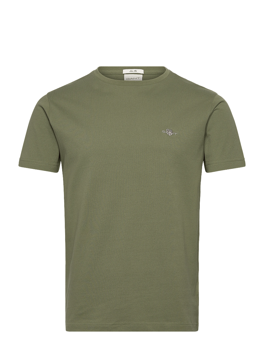Gant - SLIM PIQUE SS T-SHIRT - kortärmade t-shirts - dry herb green - 1