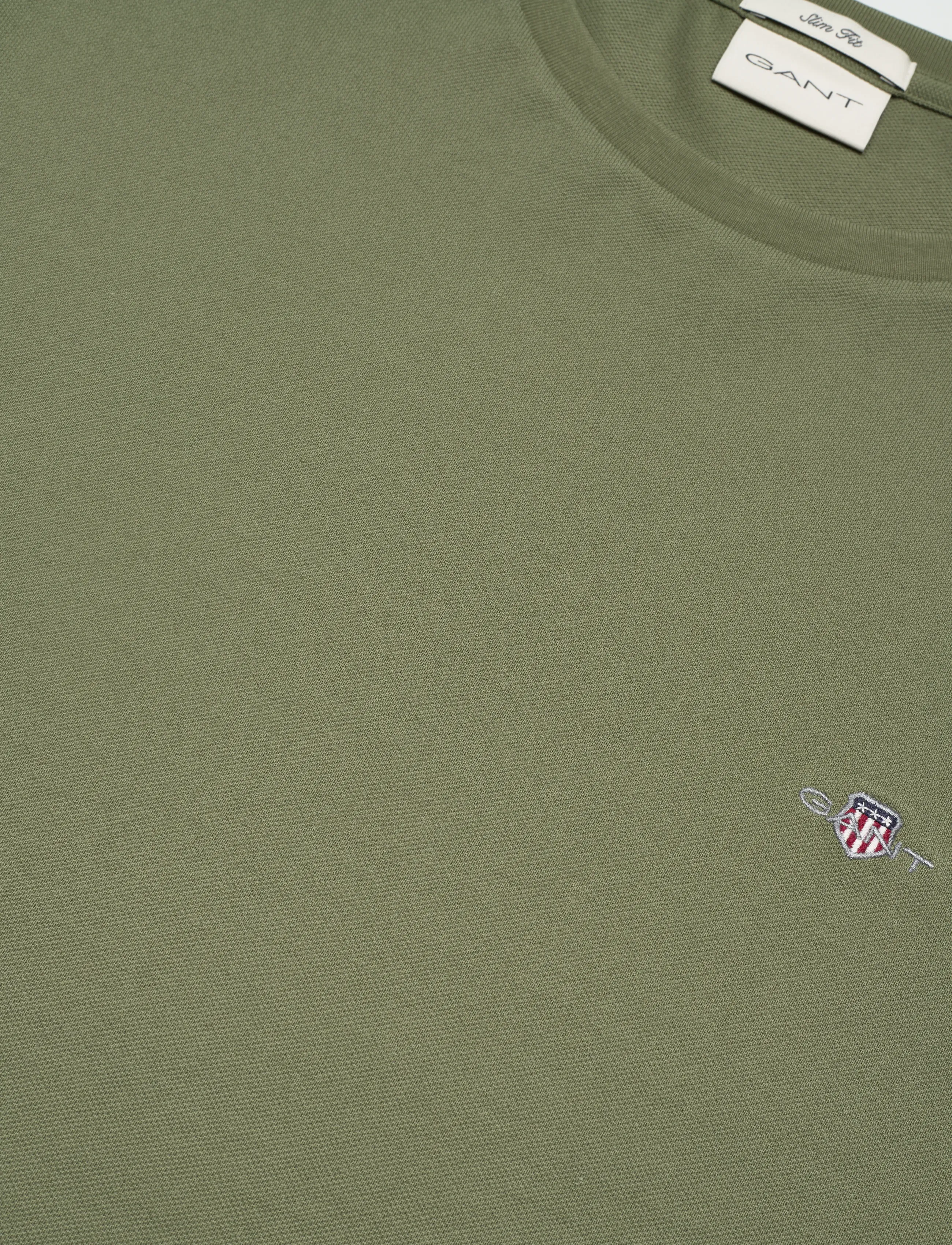 Gant - SLIM PIQUE SS T-SHIRT - kortærmede t-shirts - dry herb green - 5
