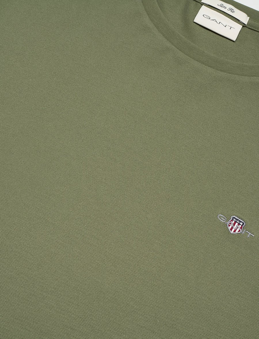 Gant - SLIM PIQUE SS T-SHIRT - kortärmade t-shirts - dry herb green - 5