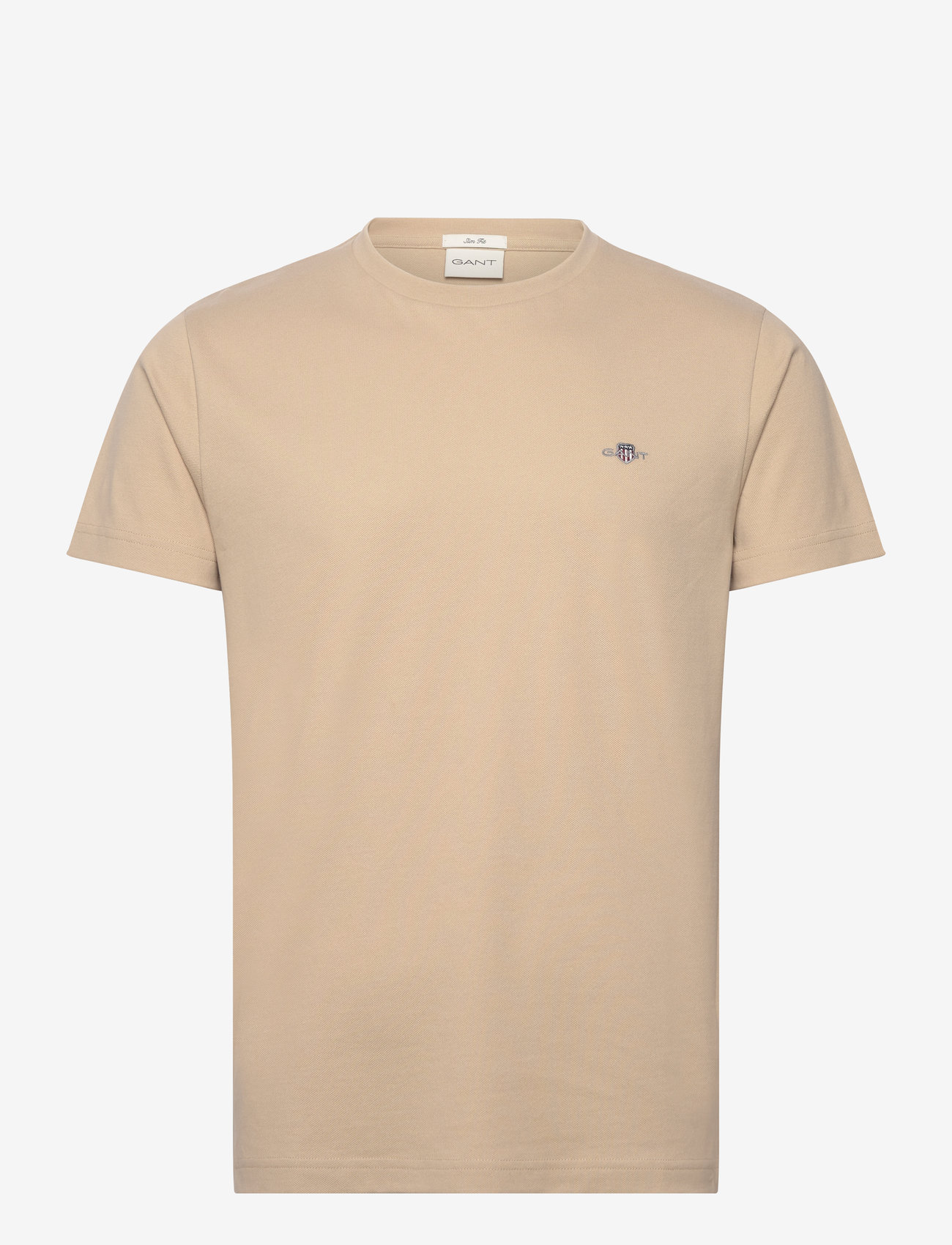 GANT - SLIM PIQUE SS T-SHIRT - kortärmade t-shirts - dry sand - 0