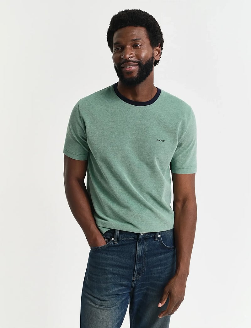 GANT - 4-COL OXFORD REGULAR SS T-SHIRT - kortärmade t-shirts - deep green - 0