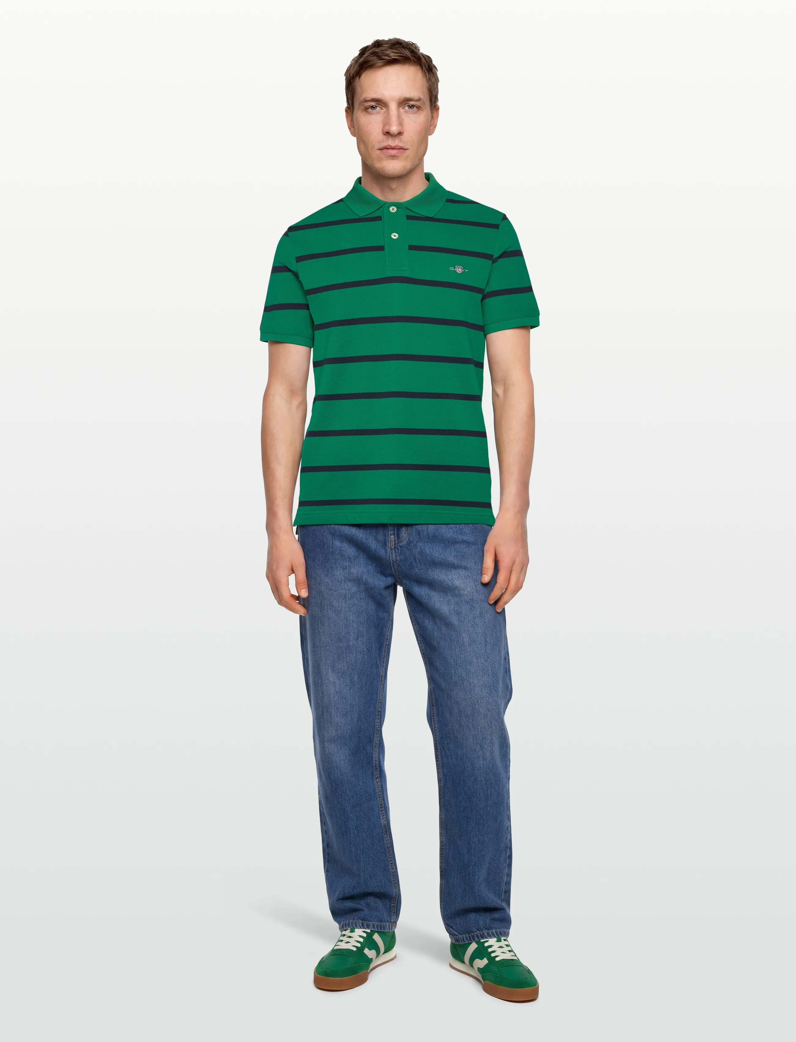 Gant Striped Polo, X3XL, Polos, Grün - Short-sleeved, Männerswear