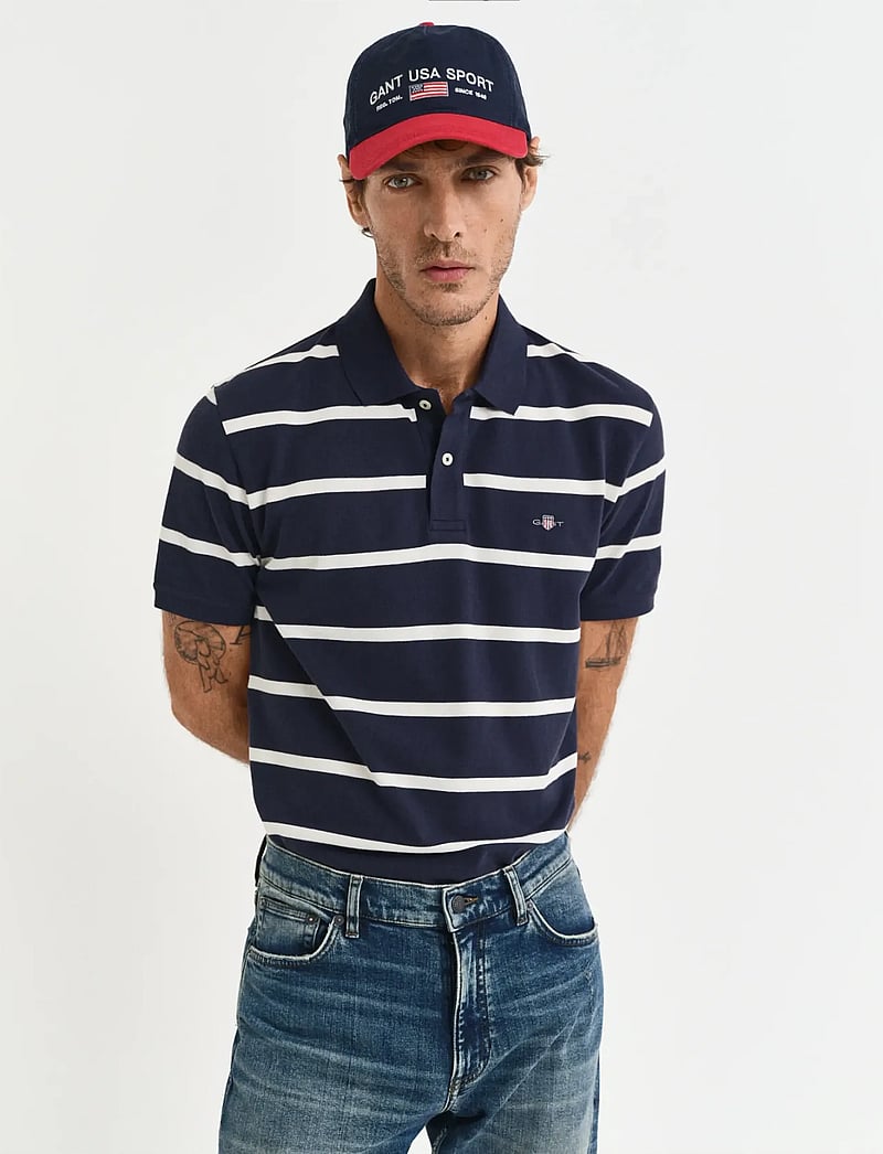 GANT - STRIPED POLO - kortærmede poloer - evening blue - 0