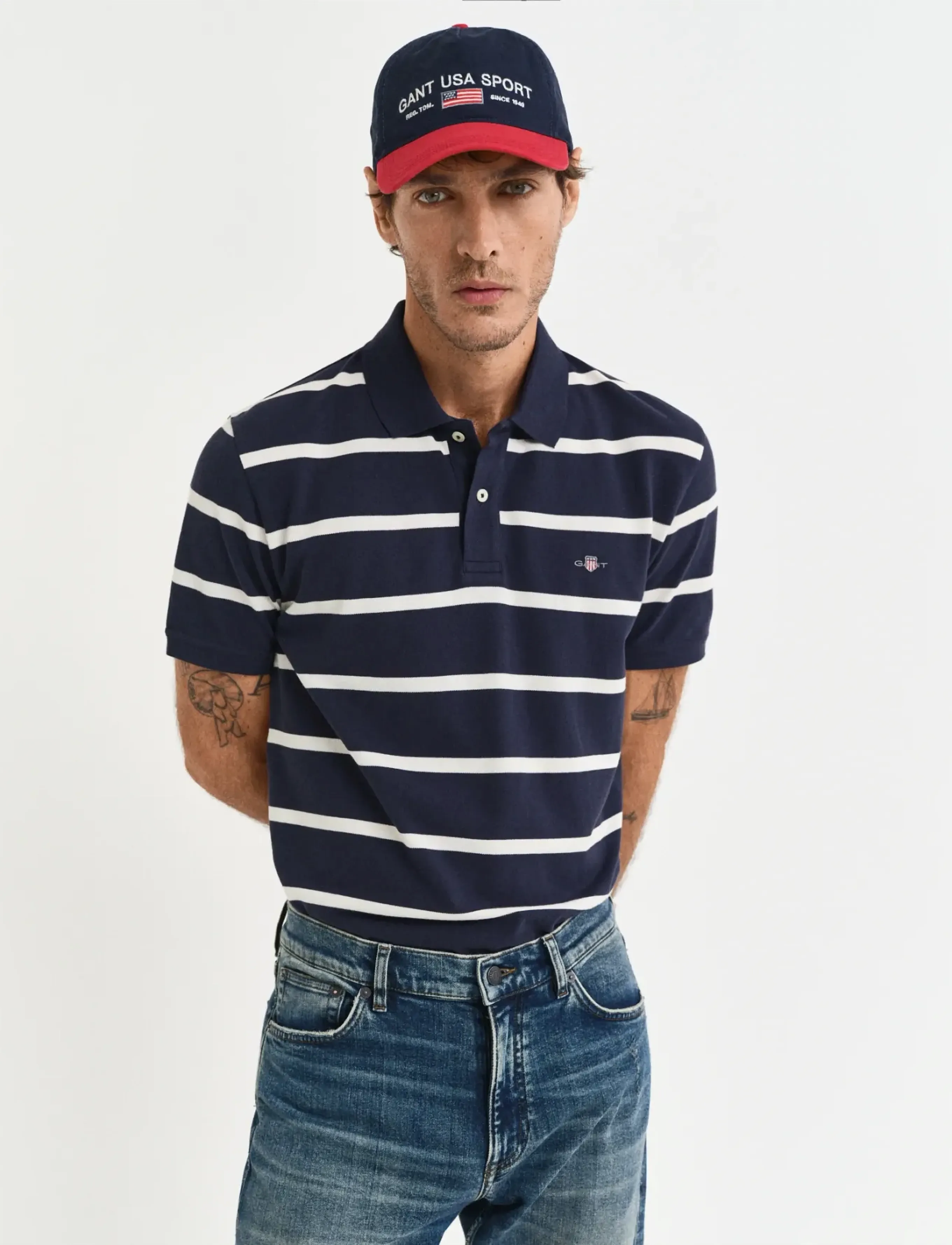 Gant STRIPED POLO - Gant - EVENING BLUE / navy