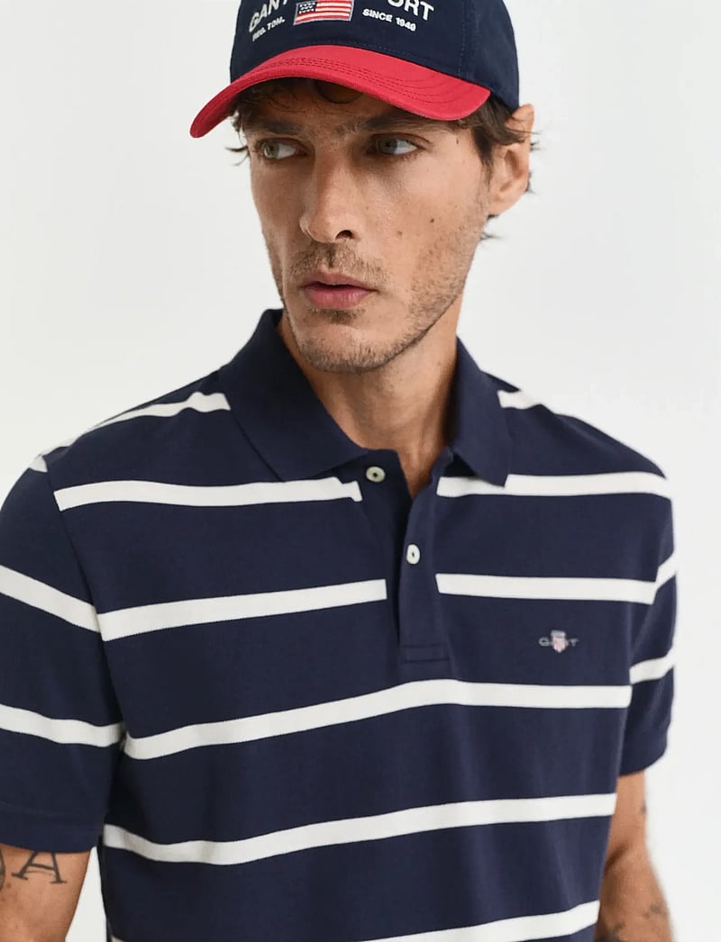 GANT - STRIPED POLO - kortærmede poloer - evening blue - 4