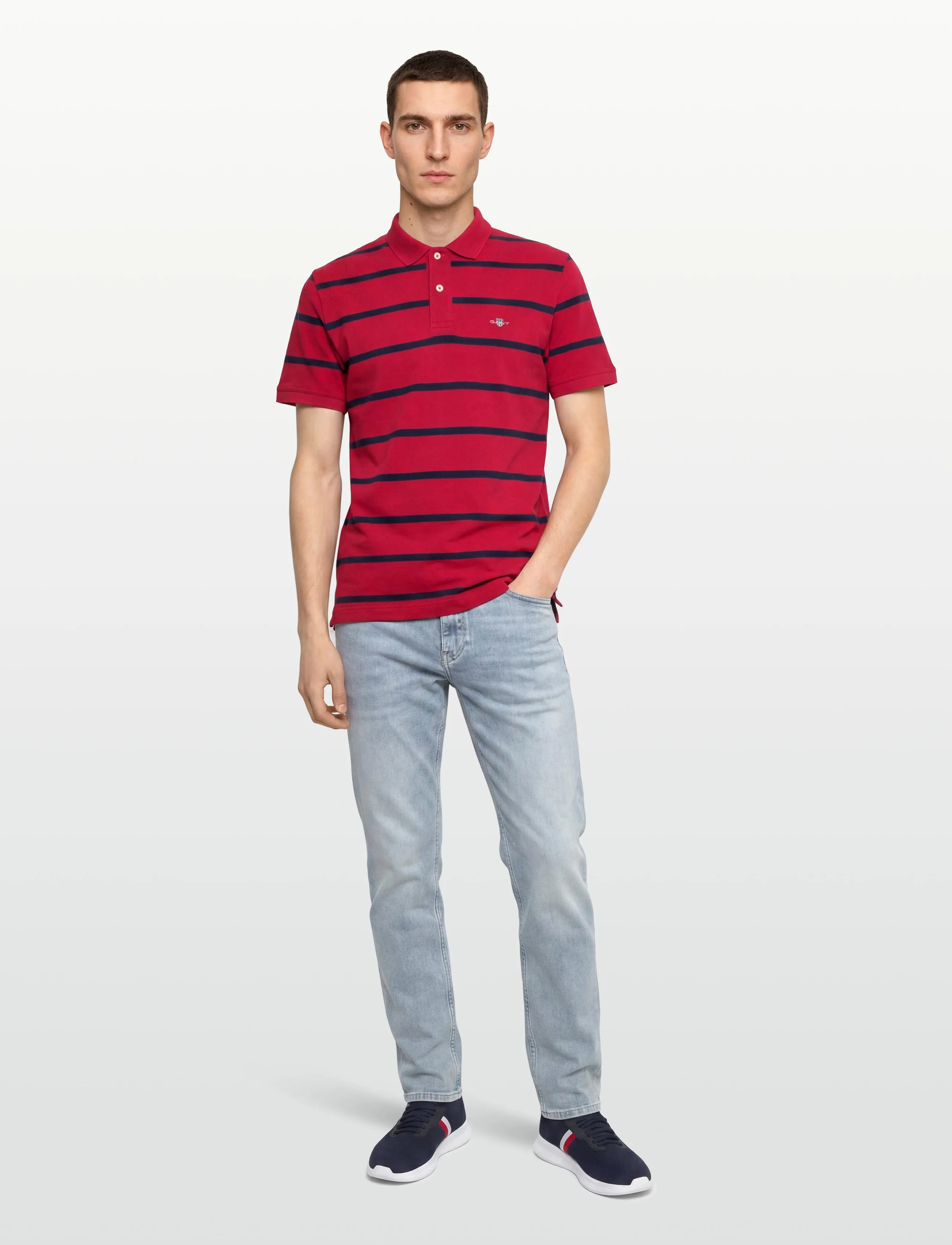 Gant Striped Polo, XXL, Polos, Rot - Short-sleeved, Männerswear