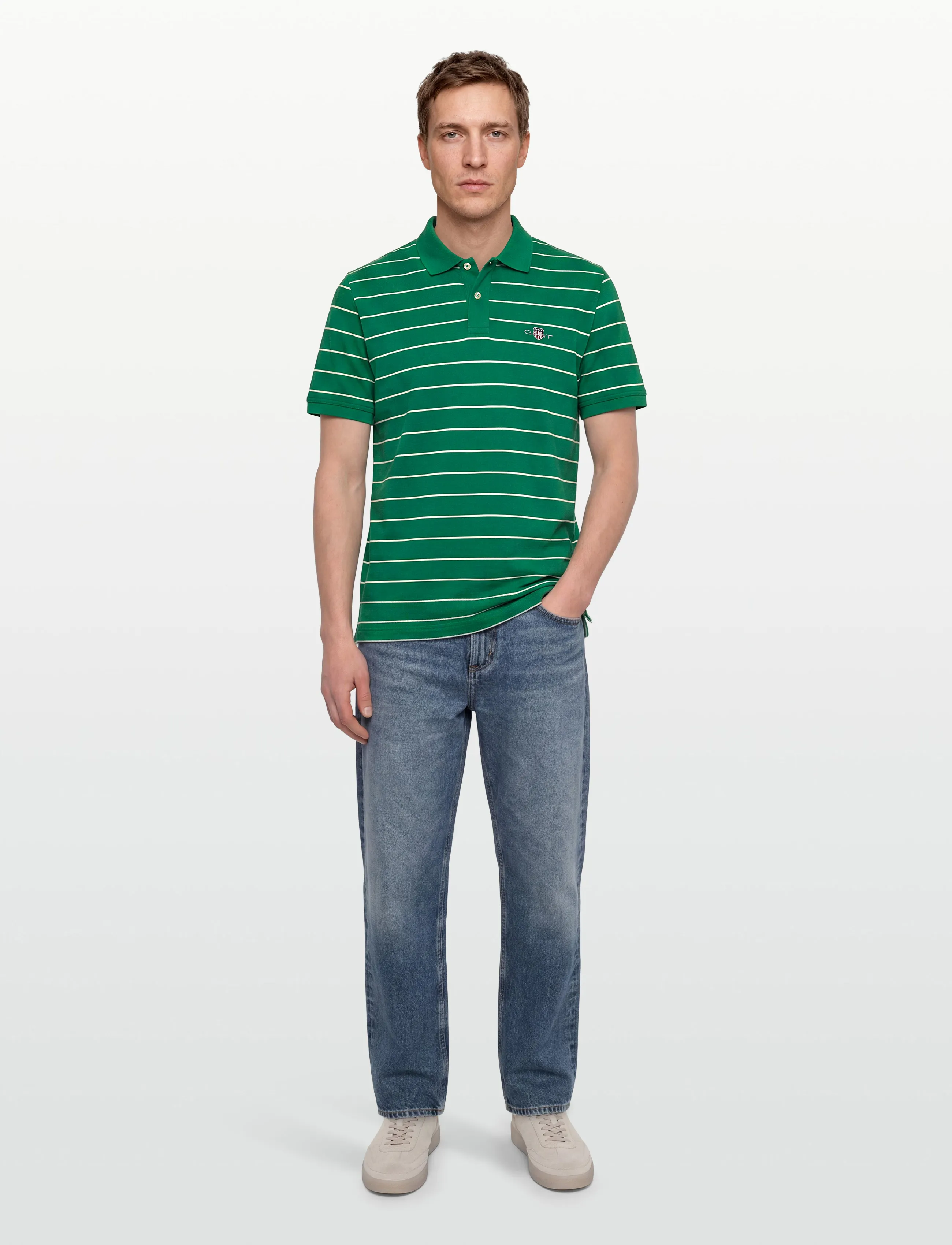 Gant Striped Ss Polo, M, Polos, Grün - Short-sleeved, Männerswear
