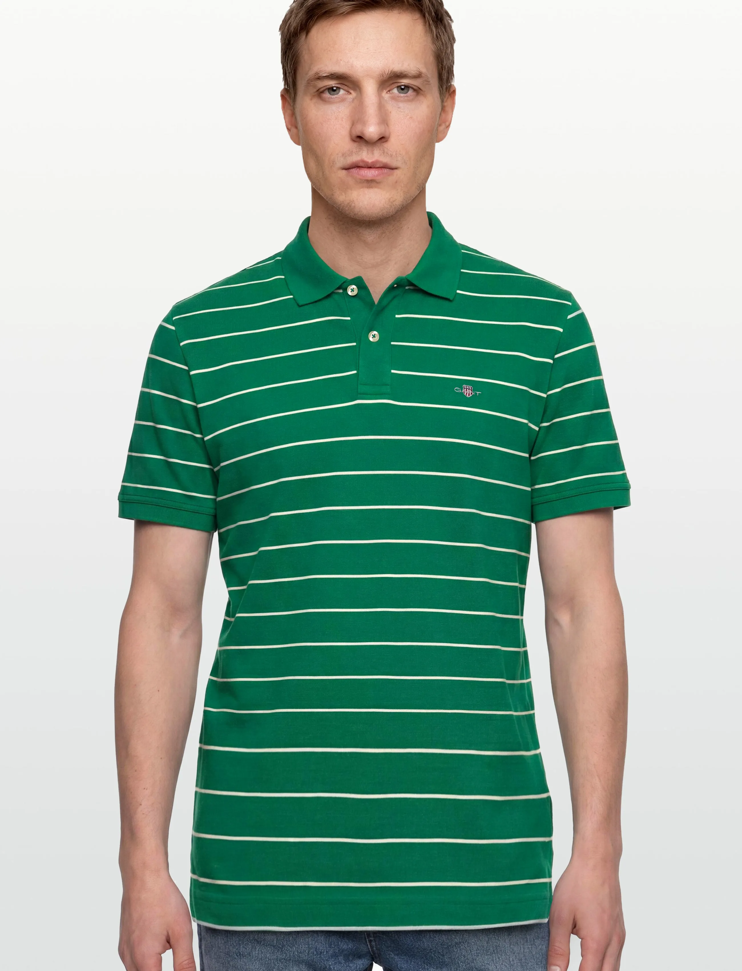 Gant - STRIPED SS POLO - kortærmede poloer - deep green - 3