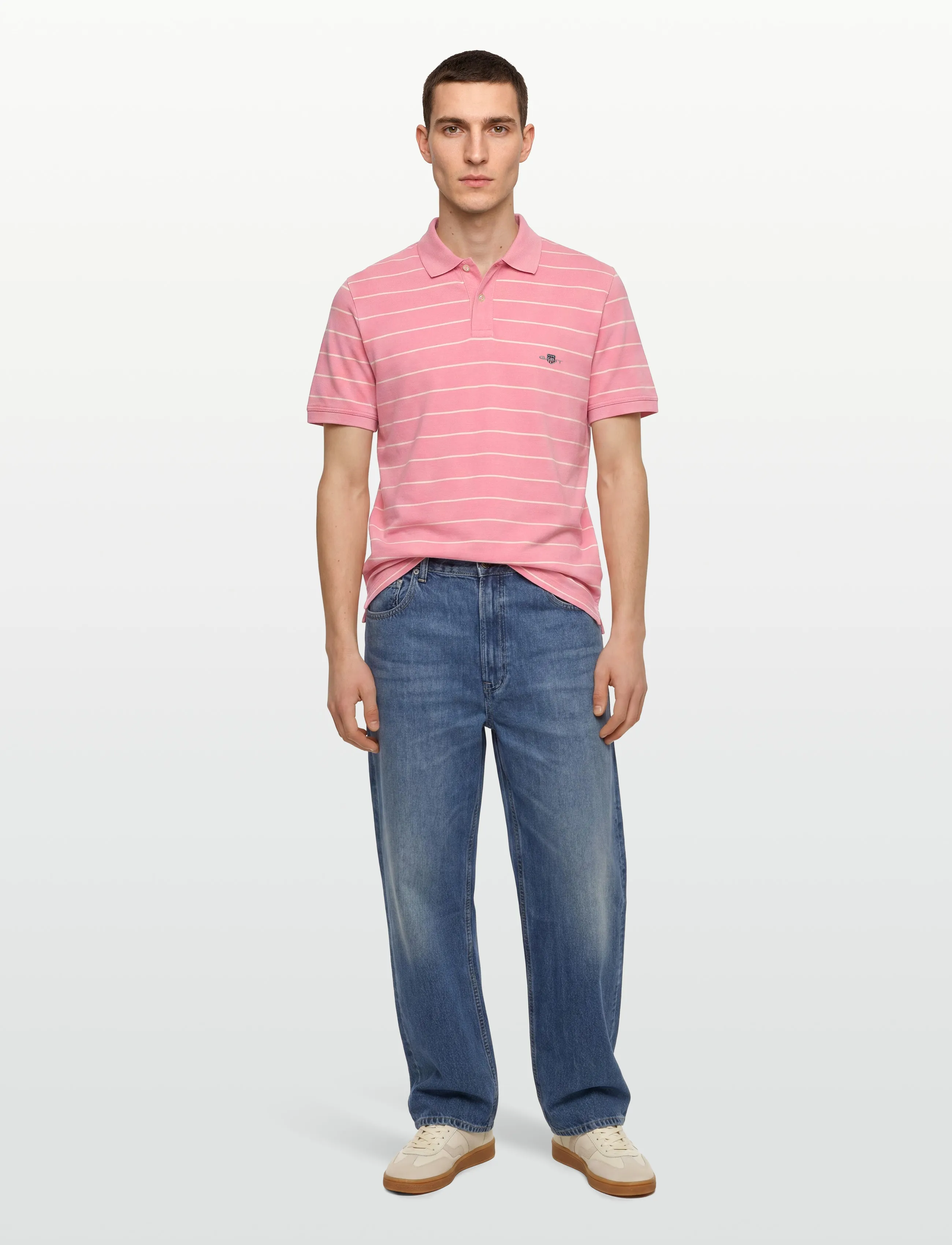 Gant Striped Ss Polo, XXL, Polos, Rosa - Short-sleeved, Männerswear