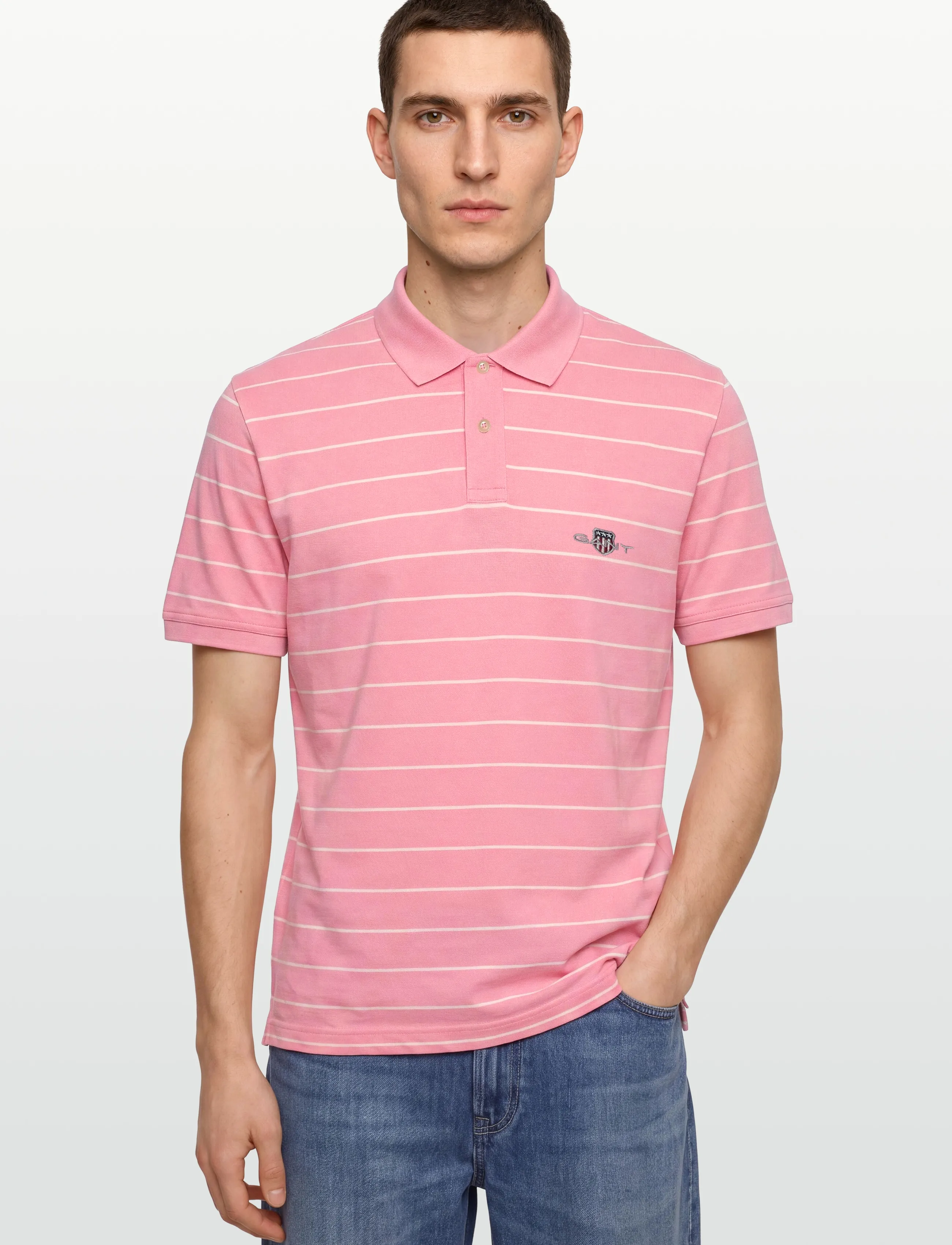 Gant - STRIPED SS POLO - kortermede - geranium pink - 3