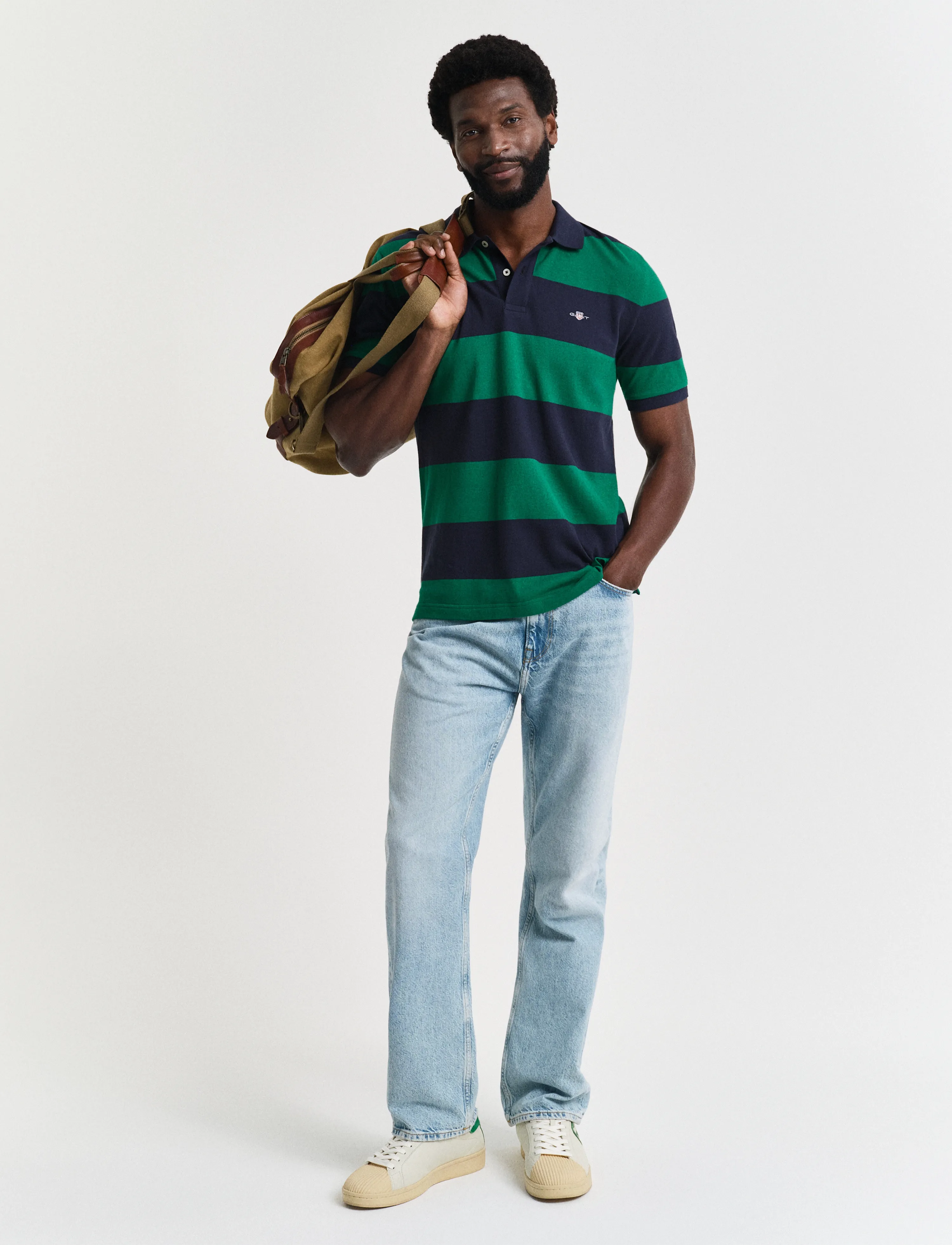 Gant - BLOCK STRIPE POLO - kortærmede poloer - deep green - 4
