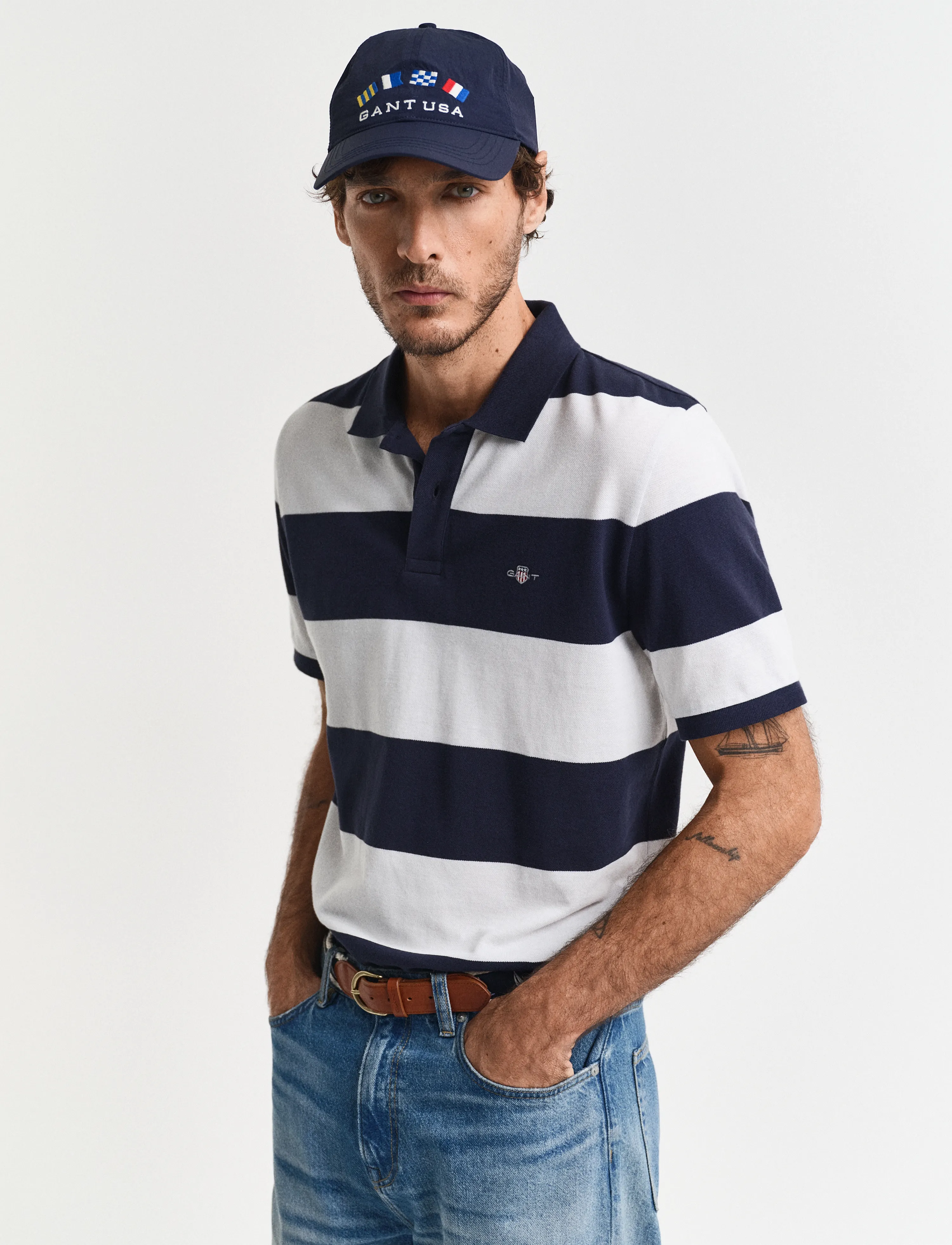 Gant Block Stripe Polo, S, Black, Poloer > Kortærmede, Herre