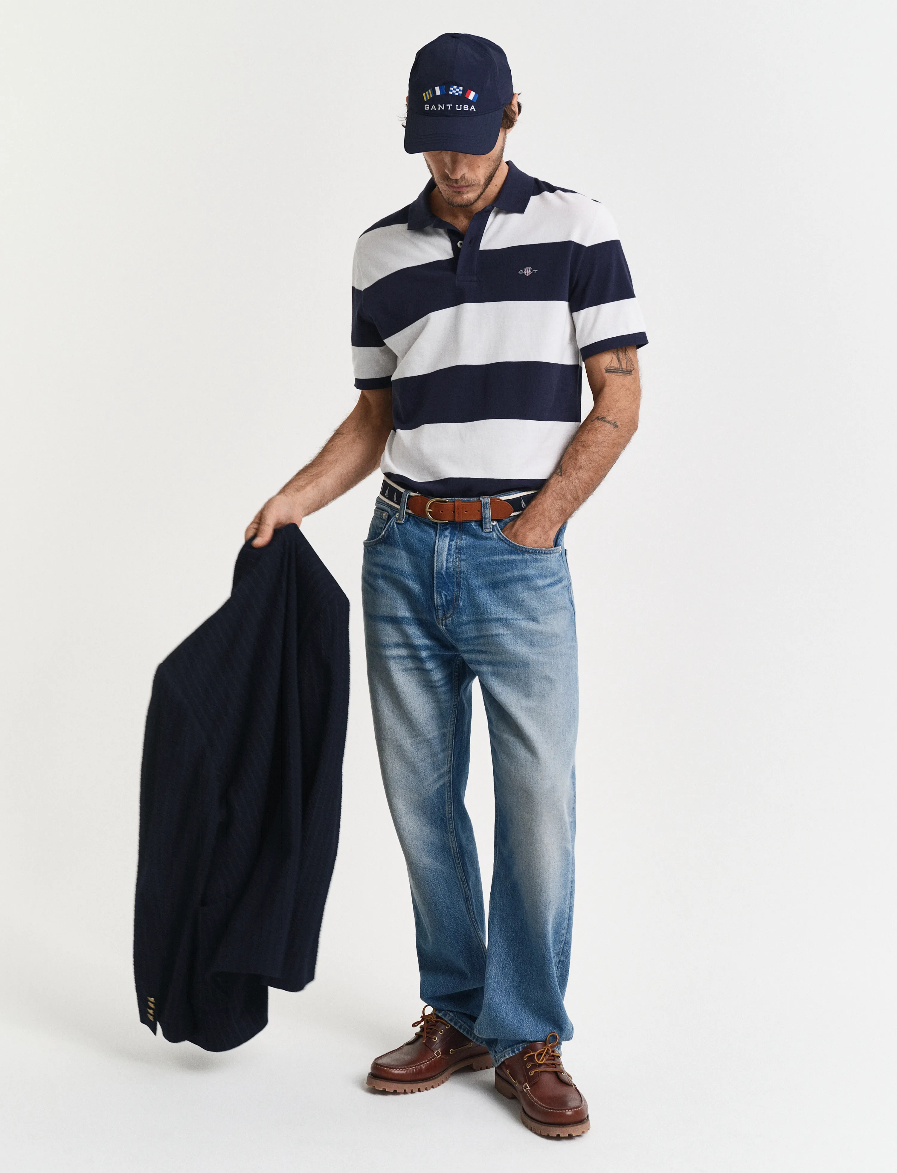 Gant - BLOCK STRIPE POLO - short-sleeved polos - evening blue - 4