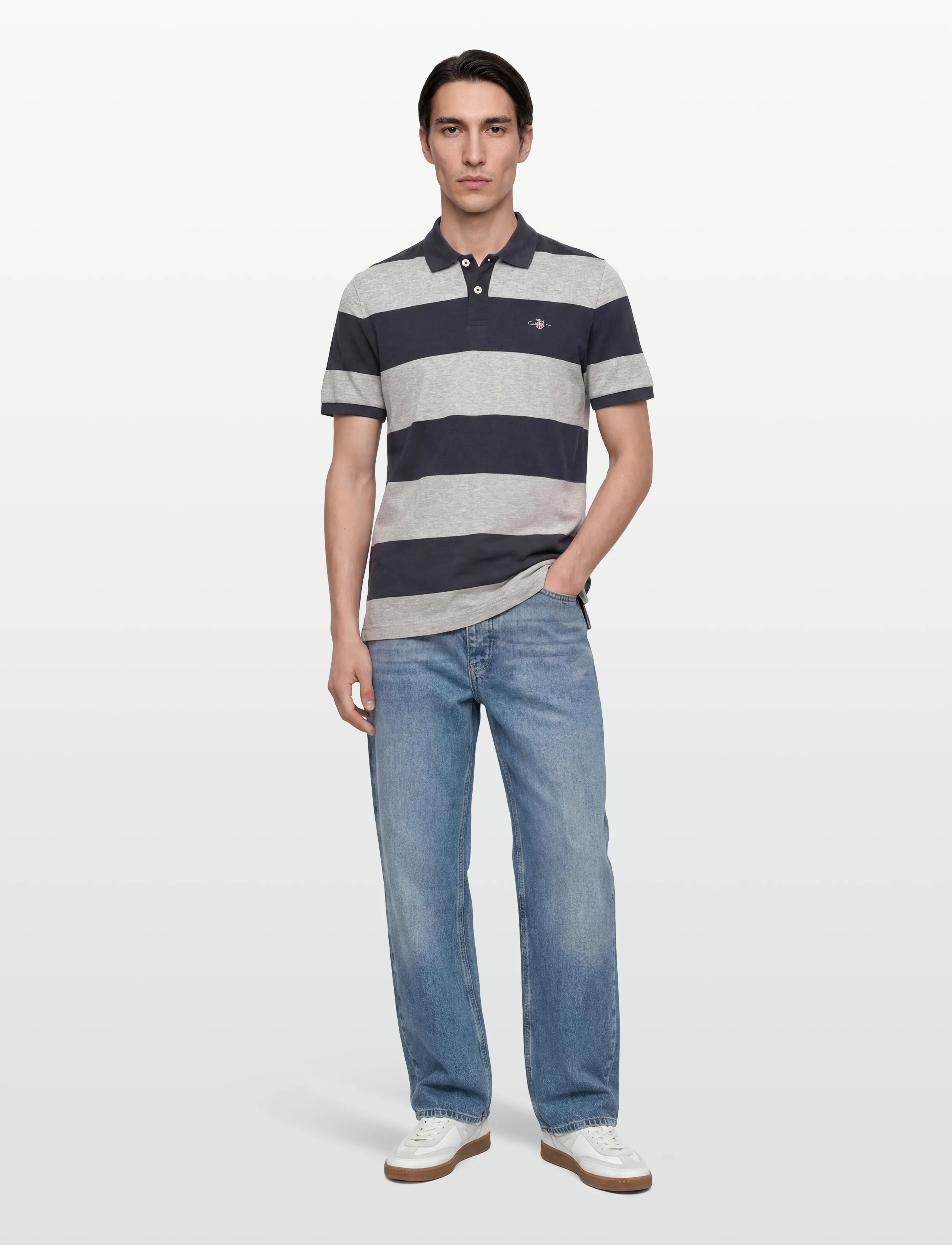 Gant Block Stripe Polo, M, Polos, Marineblau - Short-sleeved, Männerswear