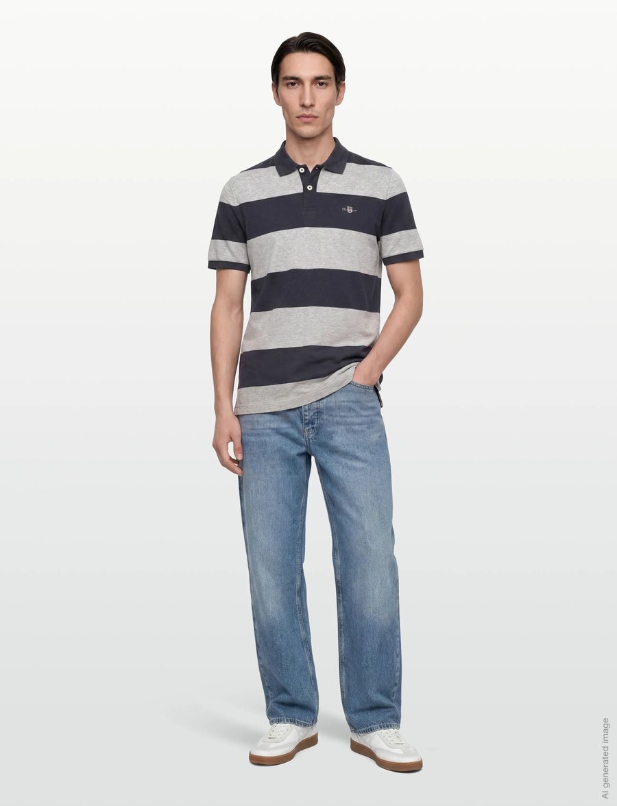 Gant - BLOCK STRIPE POLO - kurzärmelig - grey melange - 0